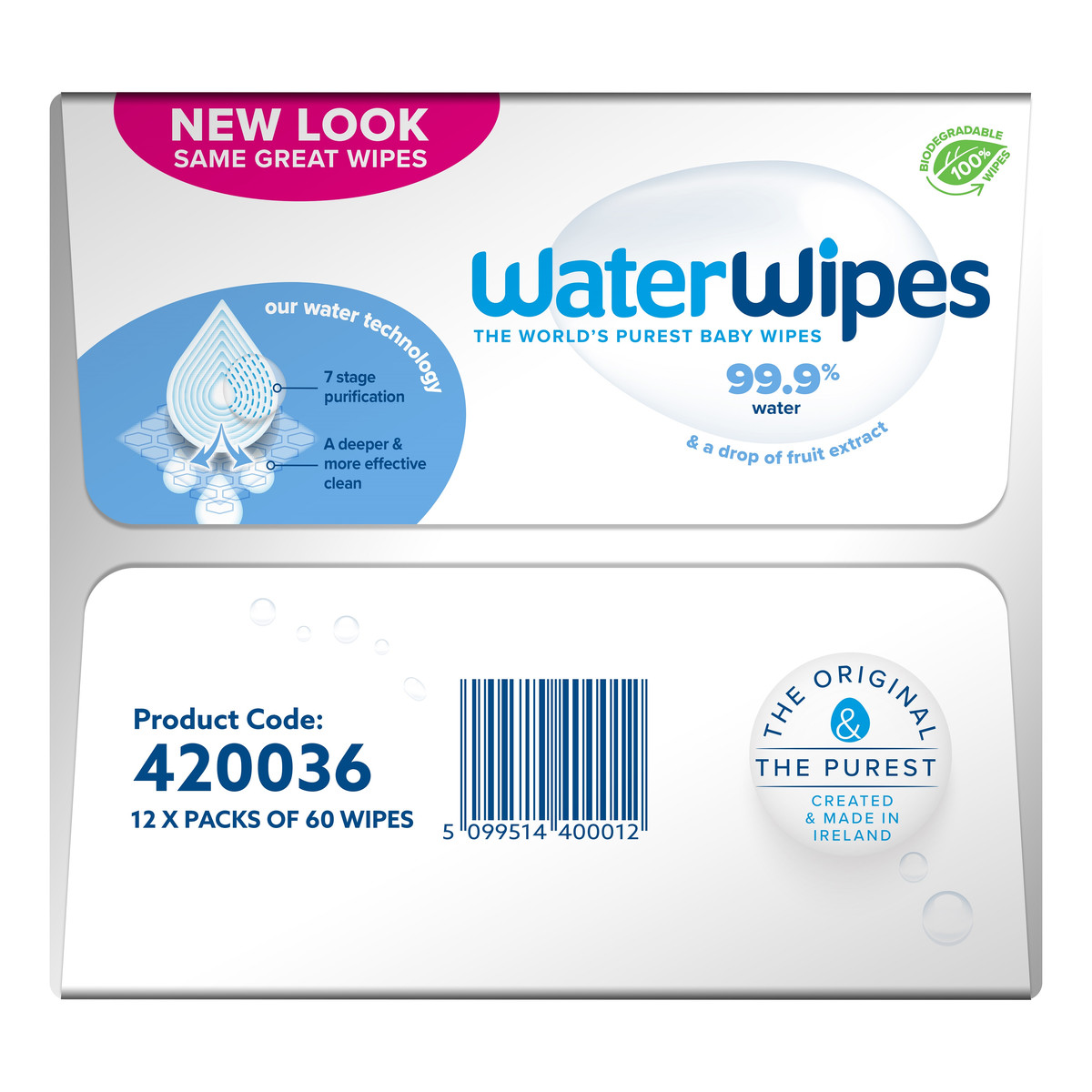 WaterWipes Chusteczki nawilżane dla dzieci BIO 99,9% wody i kropla ekstraktu owocowego 60 szt x 12 (720szt)