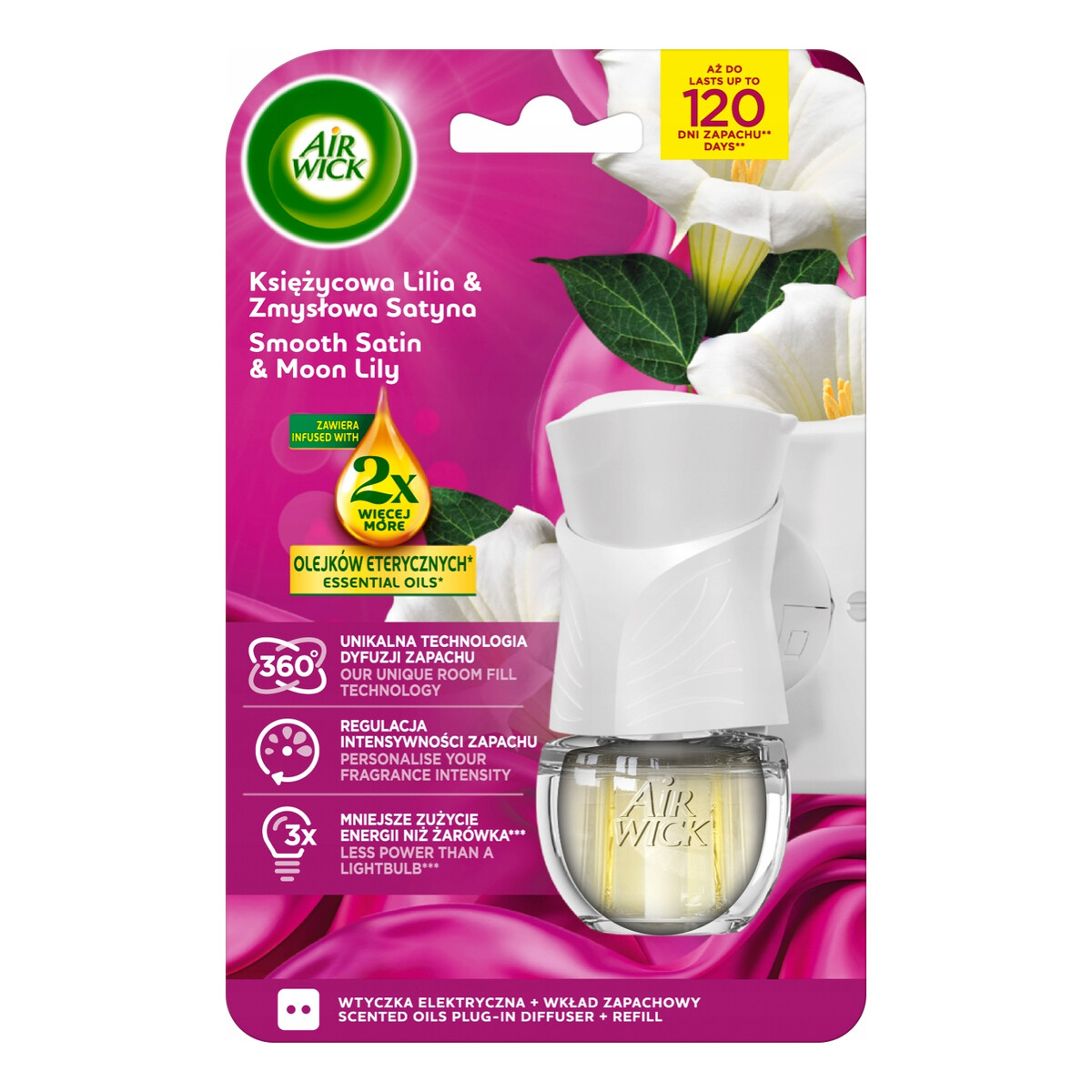 Air Wick Life Scents wtyczka elektryczna + wkład Księżycowa Lilia Zmysłowa Satyna 19ml