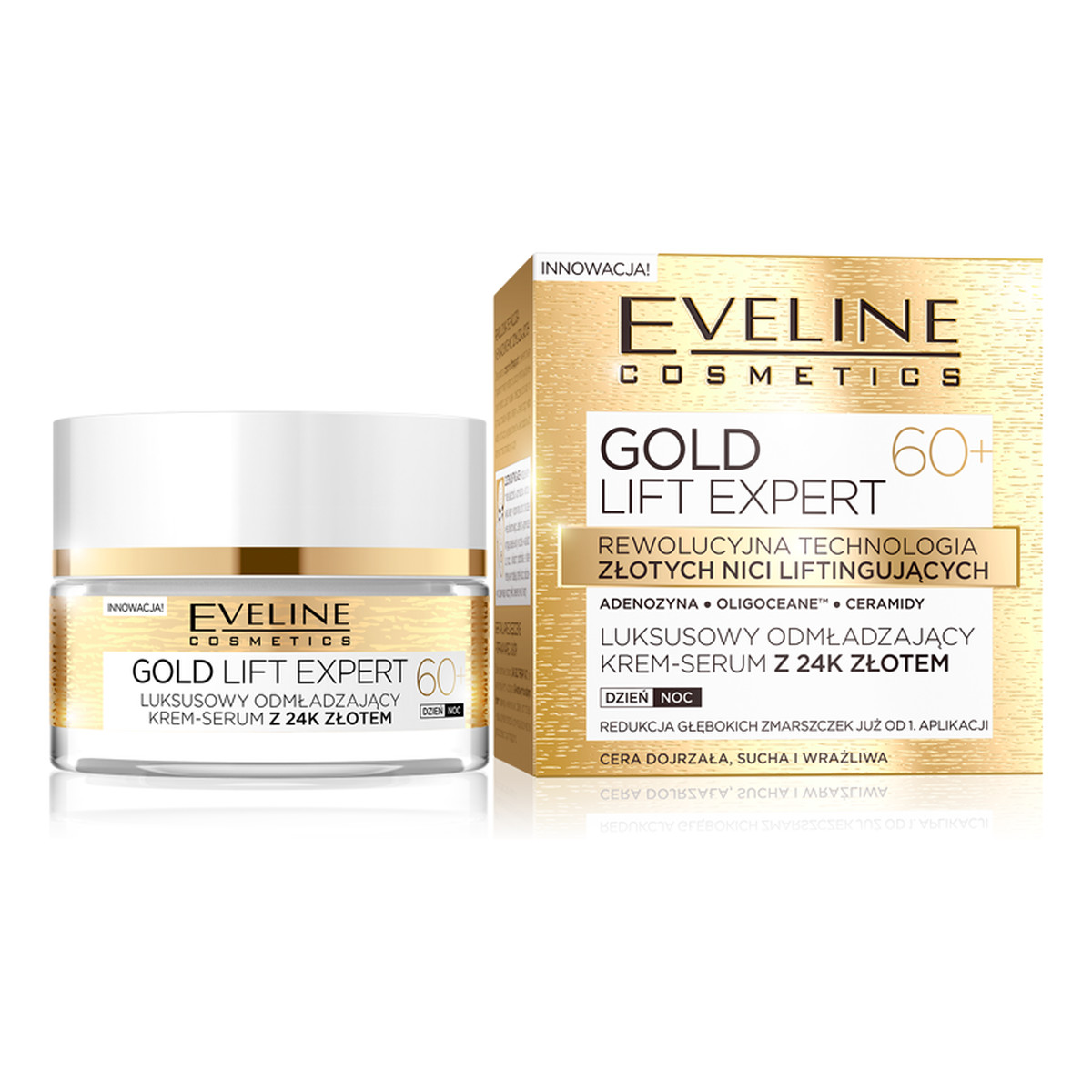 Eveline Gold Lift Expert 60+ Luksusowy Odmładzający Krem-Serum Z 24K Złotem 50ml