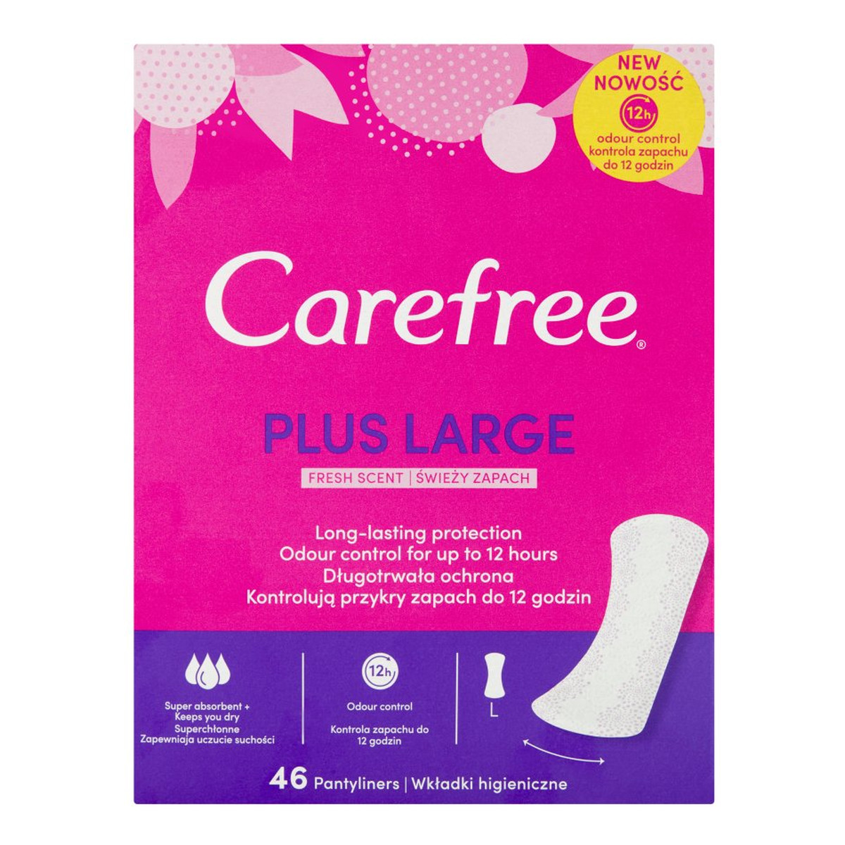 Carefree Plus Large Wkładki higieniczne świeży zapach 46 sztuk