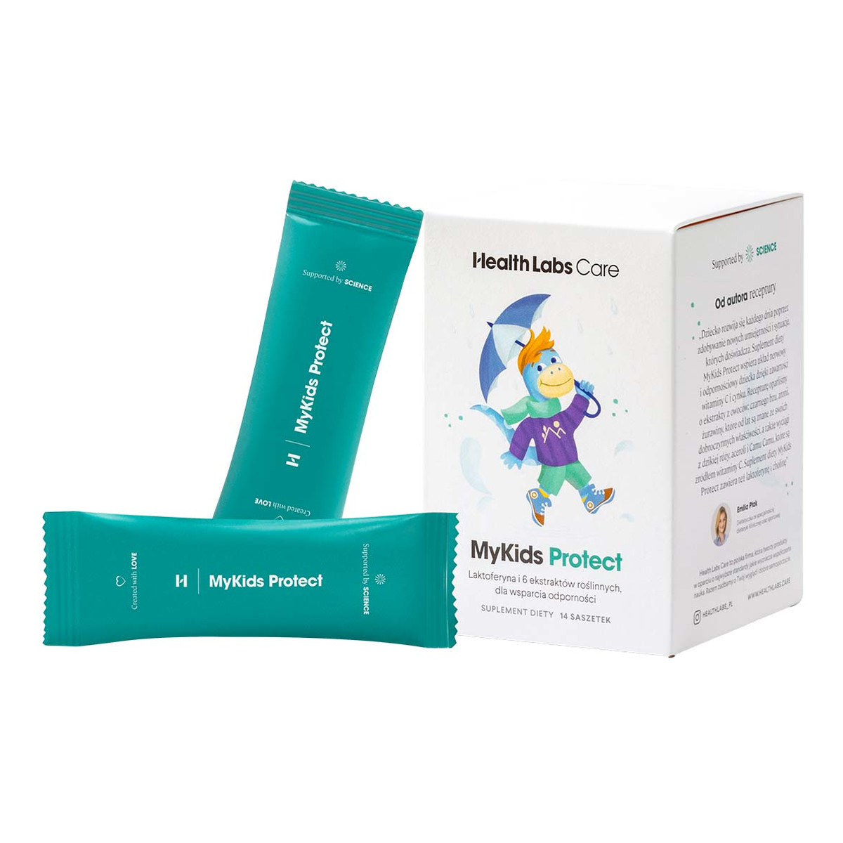 HealthLabs Mykids protect laktoferyna i 6 ekstraktów roślinnych dla wsparcia odporności dziecka suplement diety 14 saszetek