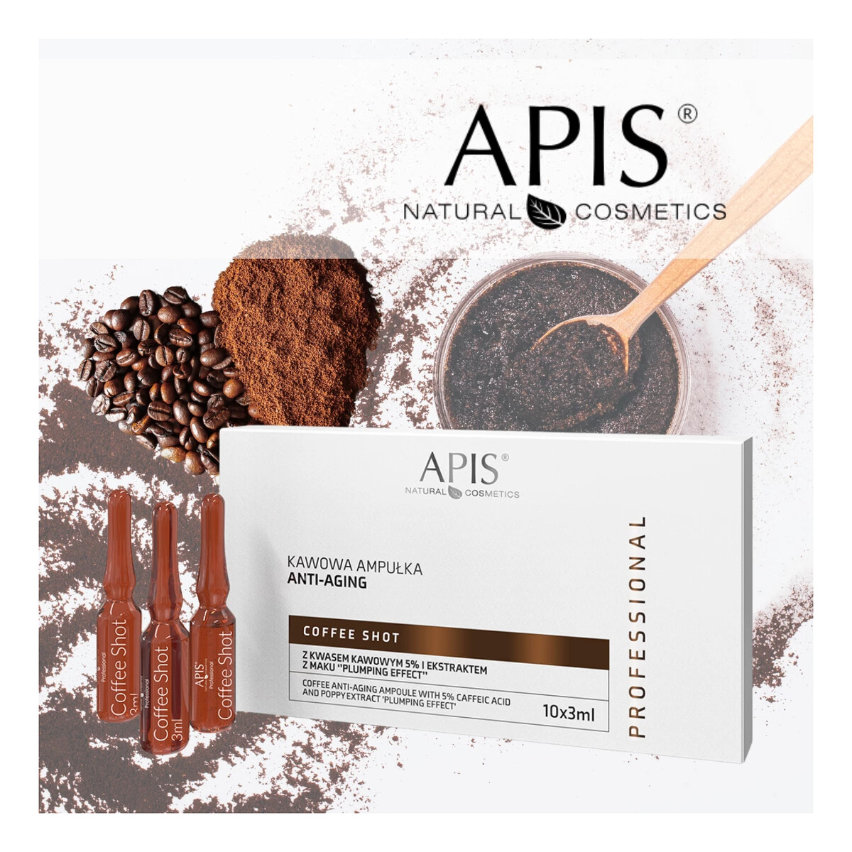Apis Coffee Shot Kawowa ampułka Anti-Aging z kwasem kawowym i ekstraktem maku Plumping Efec 10x3,5 ml