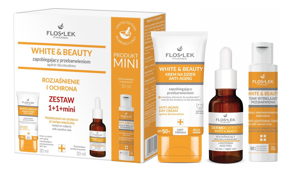 Zestaw prezentowy white&beauty krem zapobiegający przebarwieniom + peeling rozjaśniający + tonik wybielający