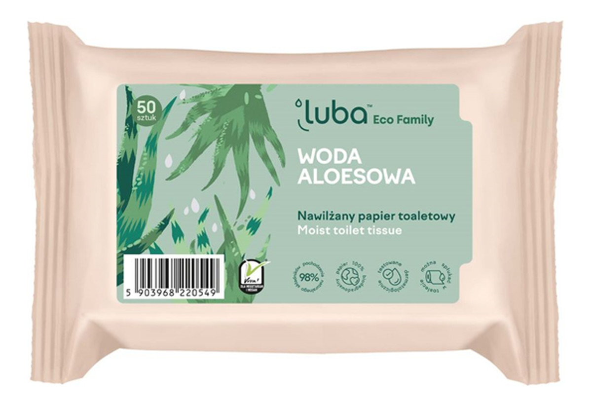 ECO NAWILŻANY PAPIER TOALETOWY Z WODĄ ALOESOWĄ 50szt