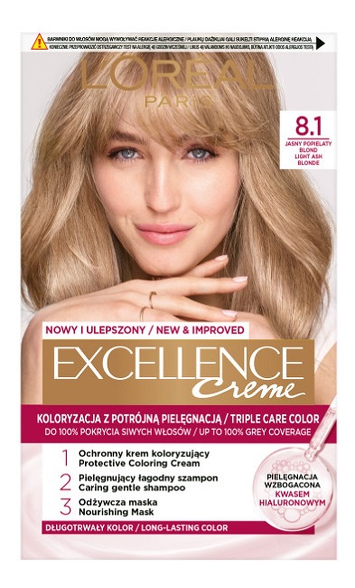 Excellence creme farba do włosów 8.1 jasny popielaty blond