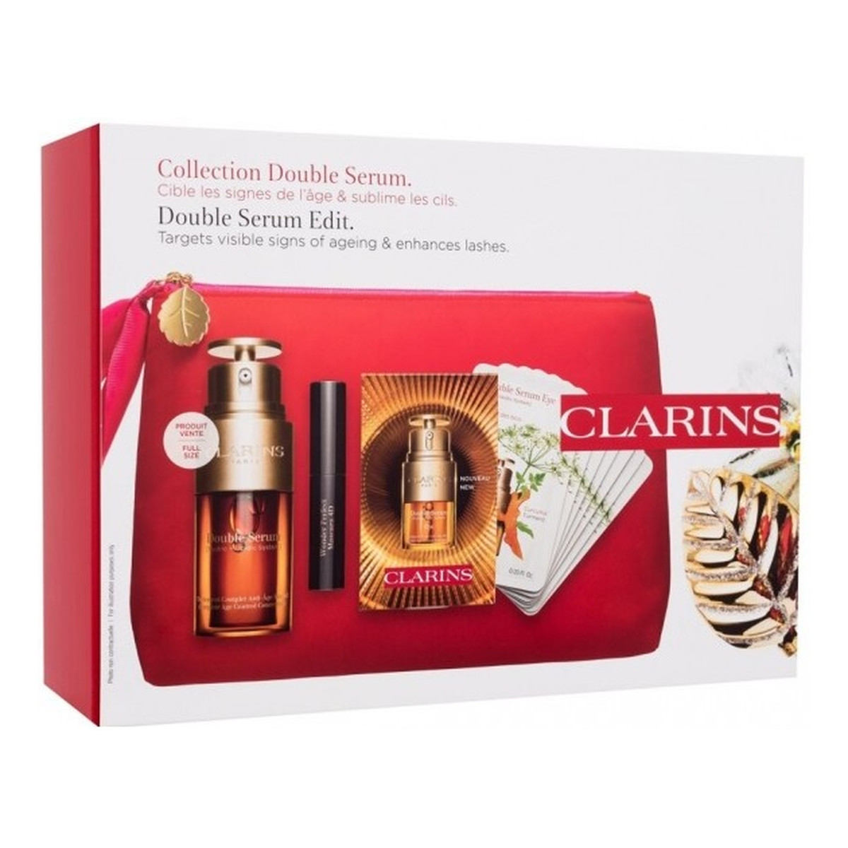 Clarins Double Serum Edit Zestaw double serum serum do twarzy 30 ml + wonder perfect mascara 4d tusz do rzęs 3ml + double serum eye 7 days serum pod oczy 7x0.9ml + kosmetyczka