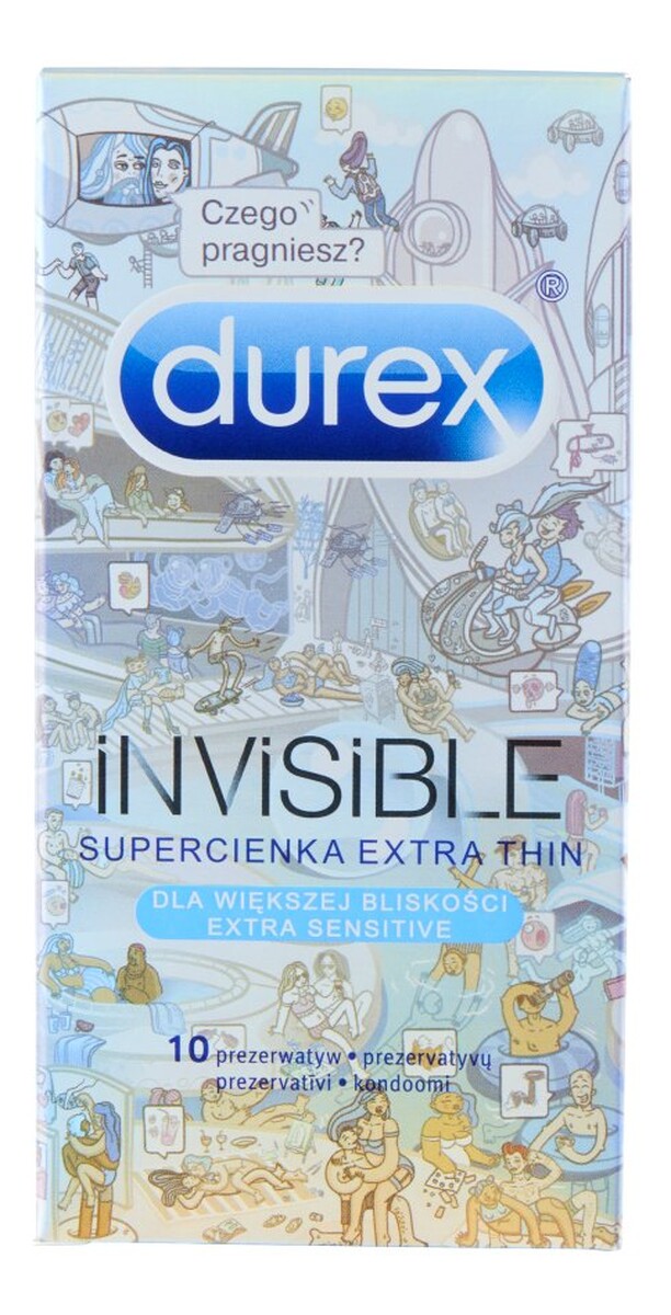 Prezerwatywy invisible supercienka extra thin dla większej bliskości 10 szt extra sensitive emoji