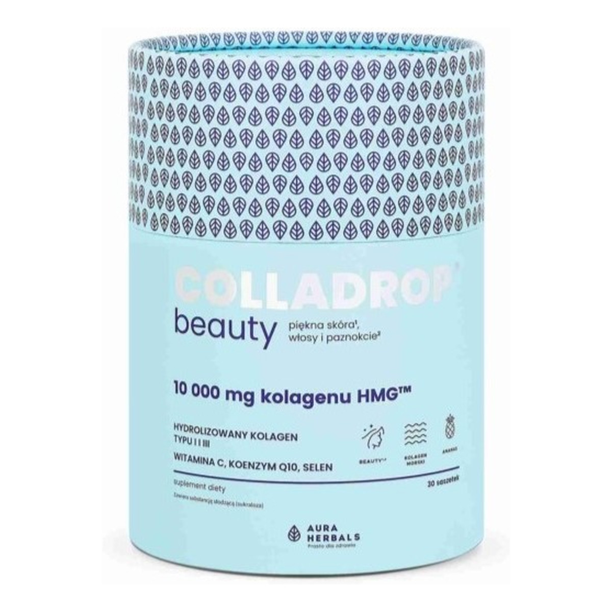 Aura Herbals Colladrop beauty kolagen hmg™ 10000 mg piękna skóra włosy i paznokcie 30 saszetek