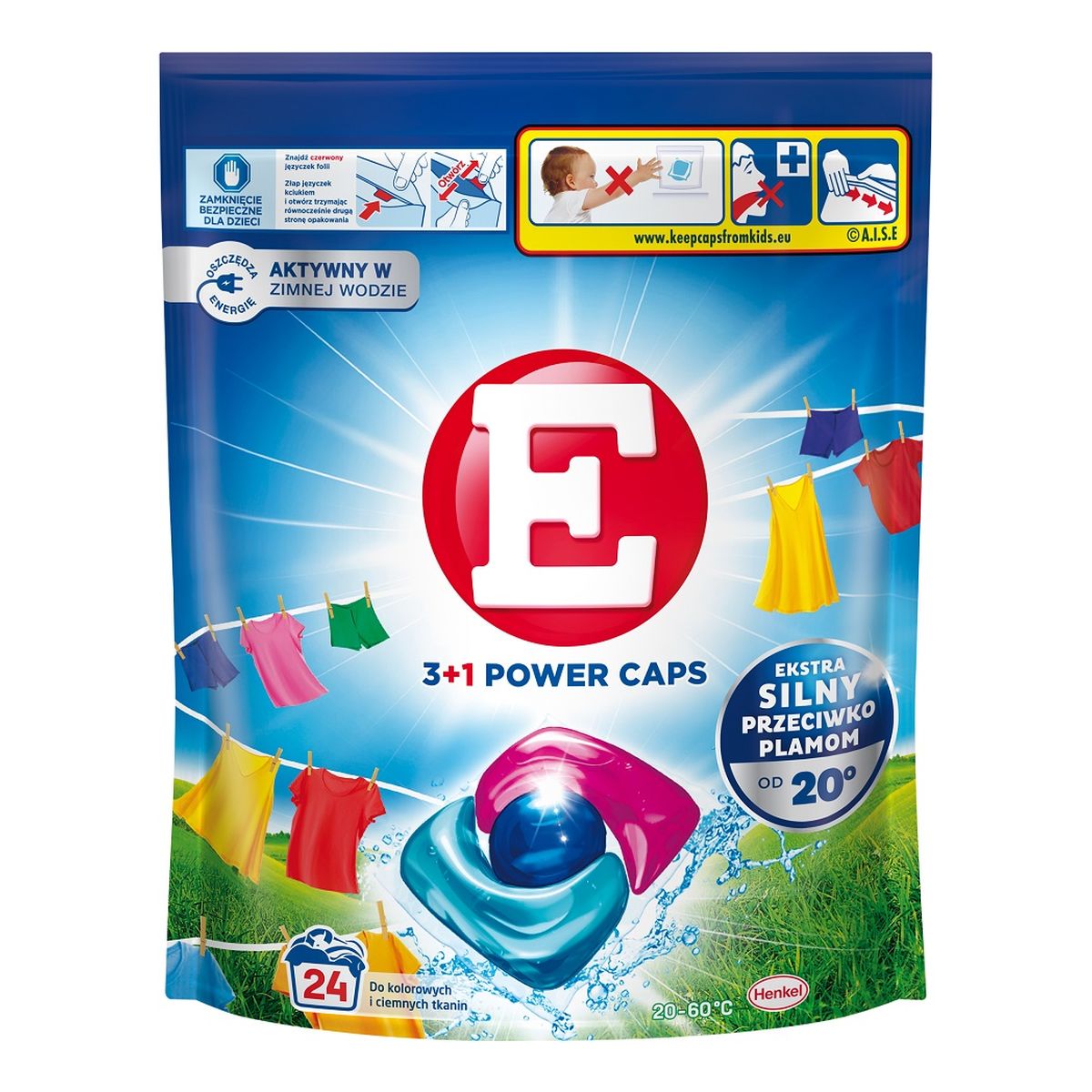 E 3+1 power caps kapsułki do prania kolorowych i ciemnych tkanin 24szt.