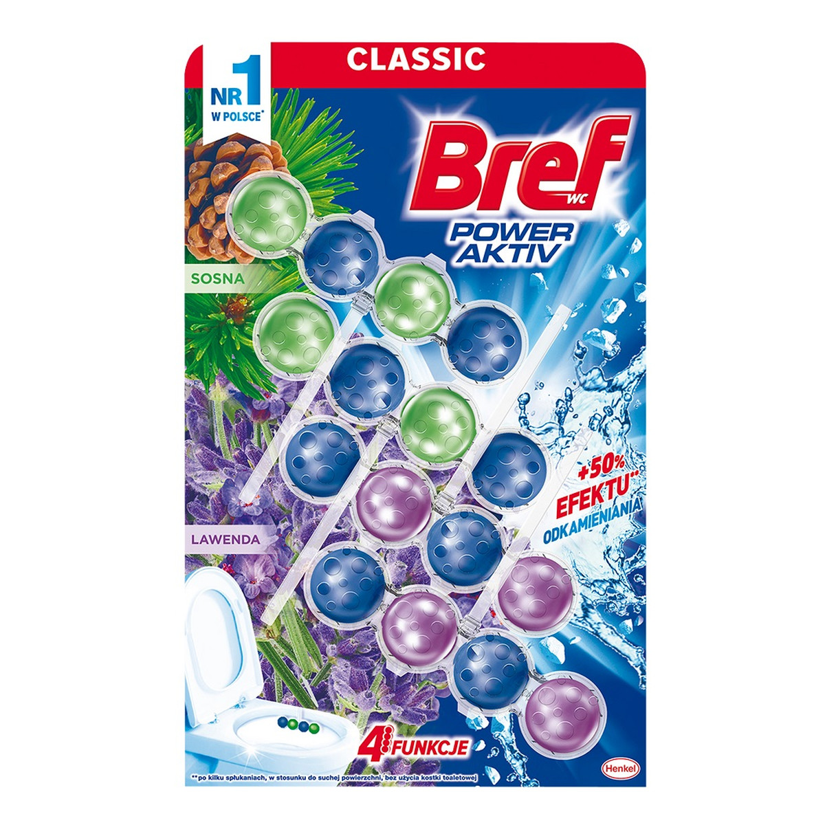 Bref Power aktiv zawieszka myjąco-zapachowa do muszli sosna i lawenda 4x50g 200g