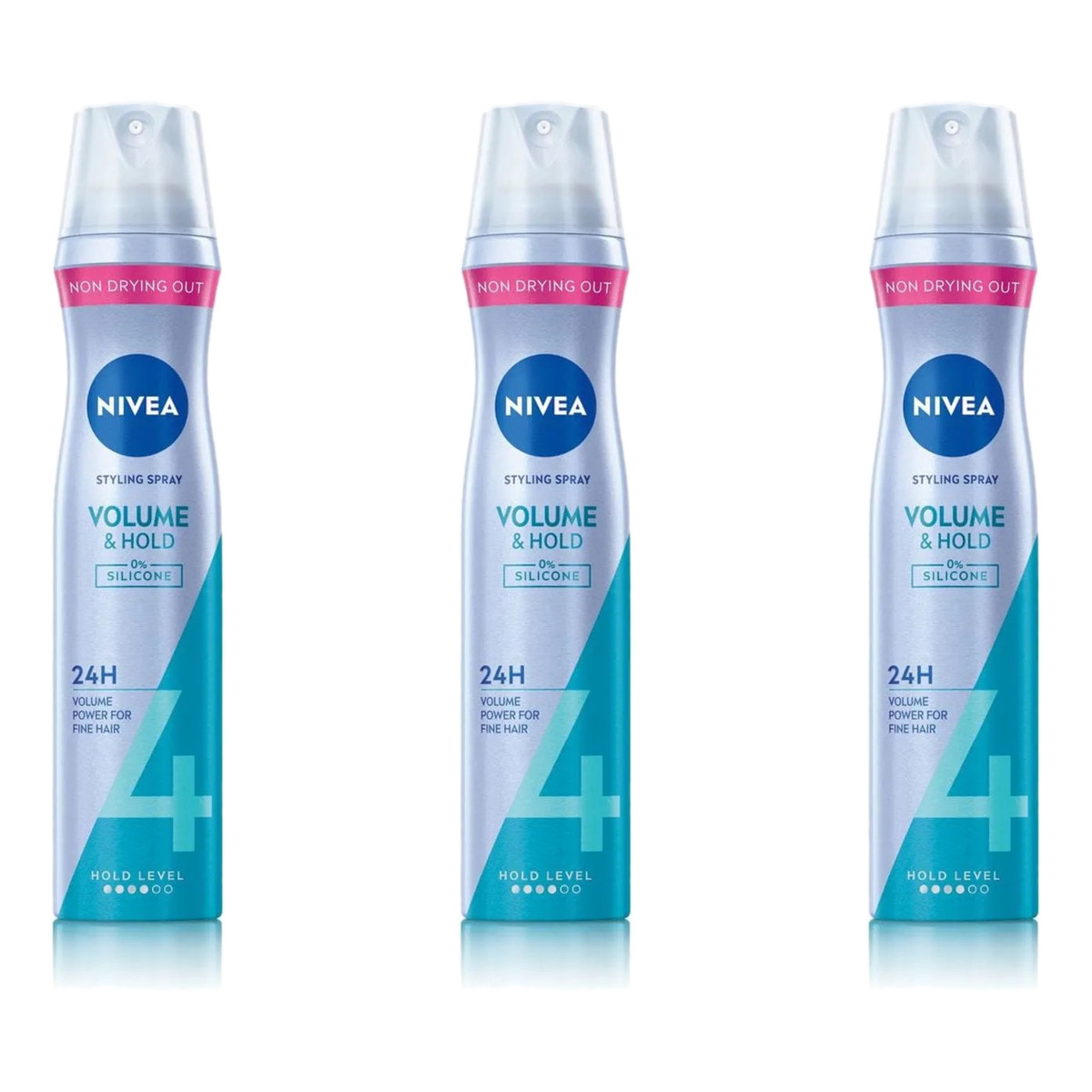 Nivea Lakier do włosów 4 Volume & Hold 3szt.x250ml