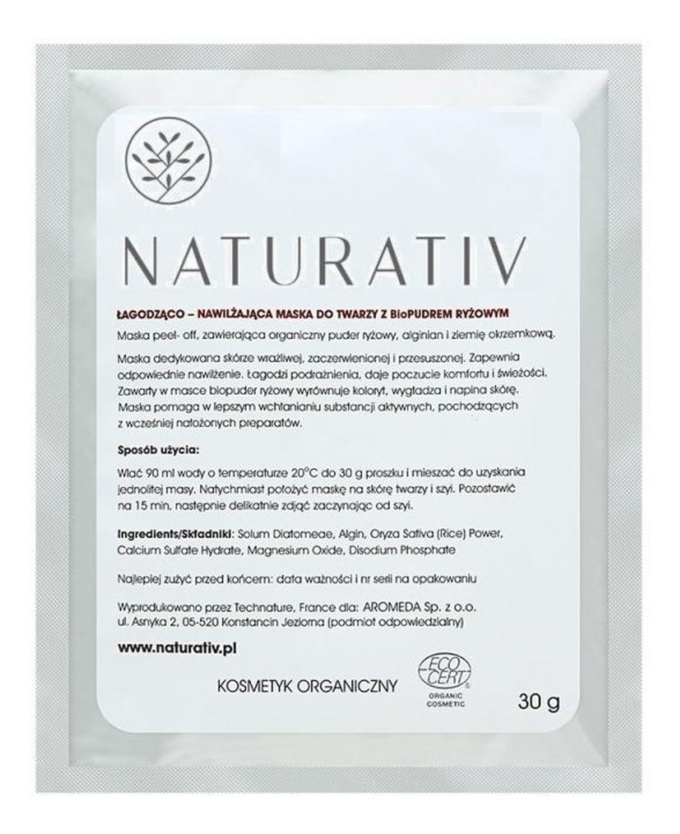 Face mask with rice bio-powder łagodząco-nawilżająca maska do twarzy z bio-pudrem ryżowym