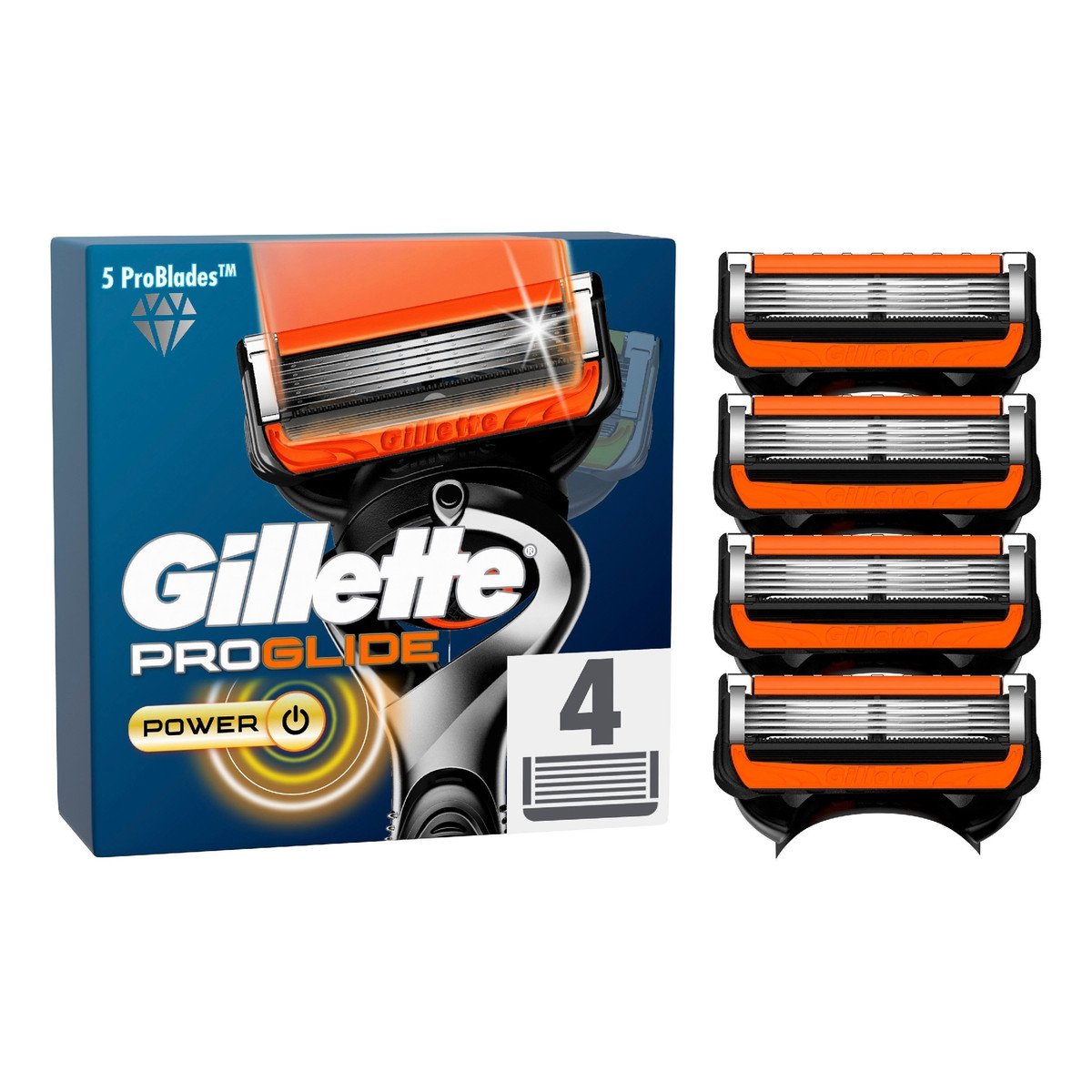 Gillette Fusion 5 Proglide Power Ostrza Nożyki Wkłady do maszynki 4szt.