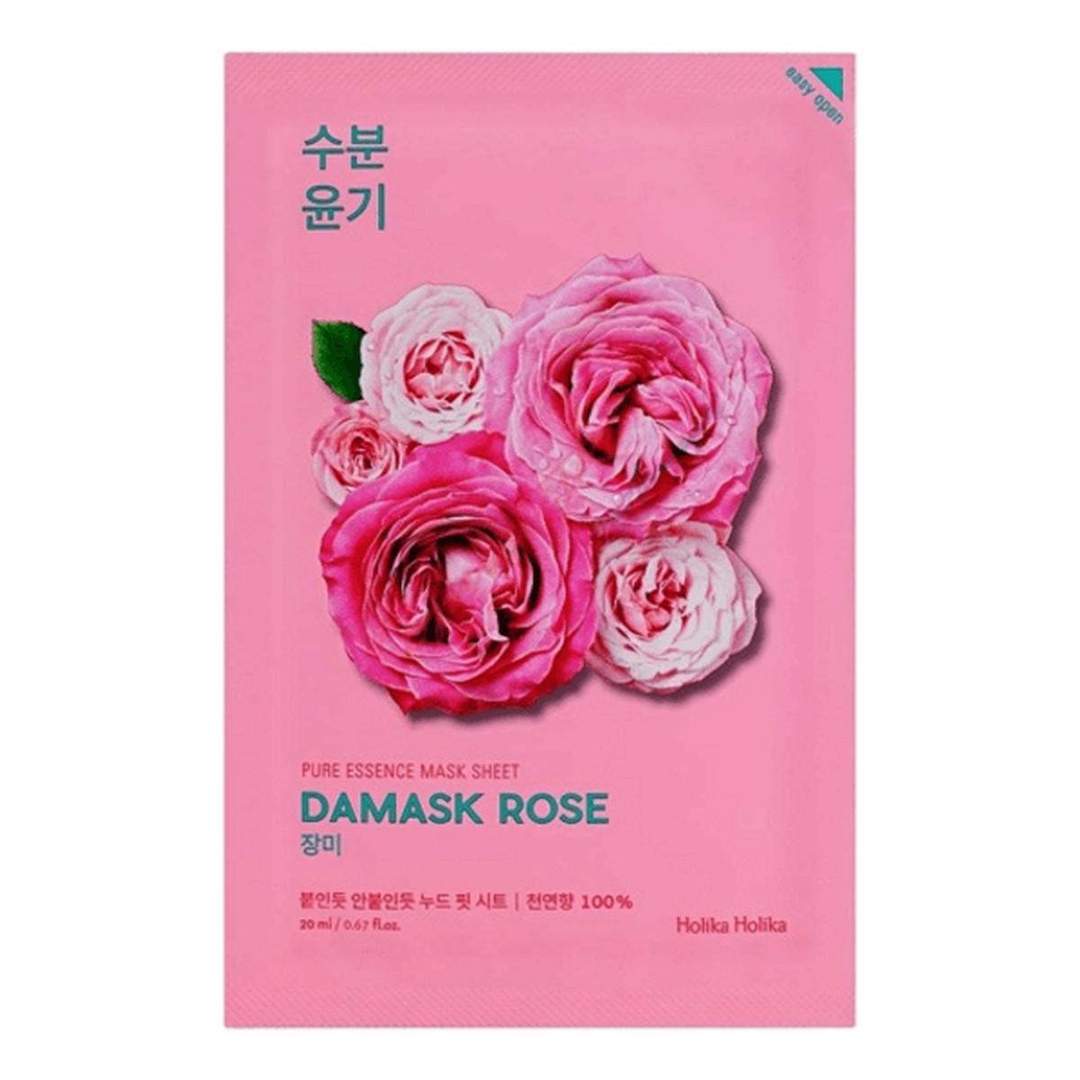 Holika Holika Pure Essence Mask Sheet Damask Rose, Maseczka do twarzy z ekstraktem z dzikiej róży nawilżająco - wygładzjąca 1 szt. 20ml