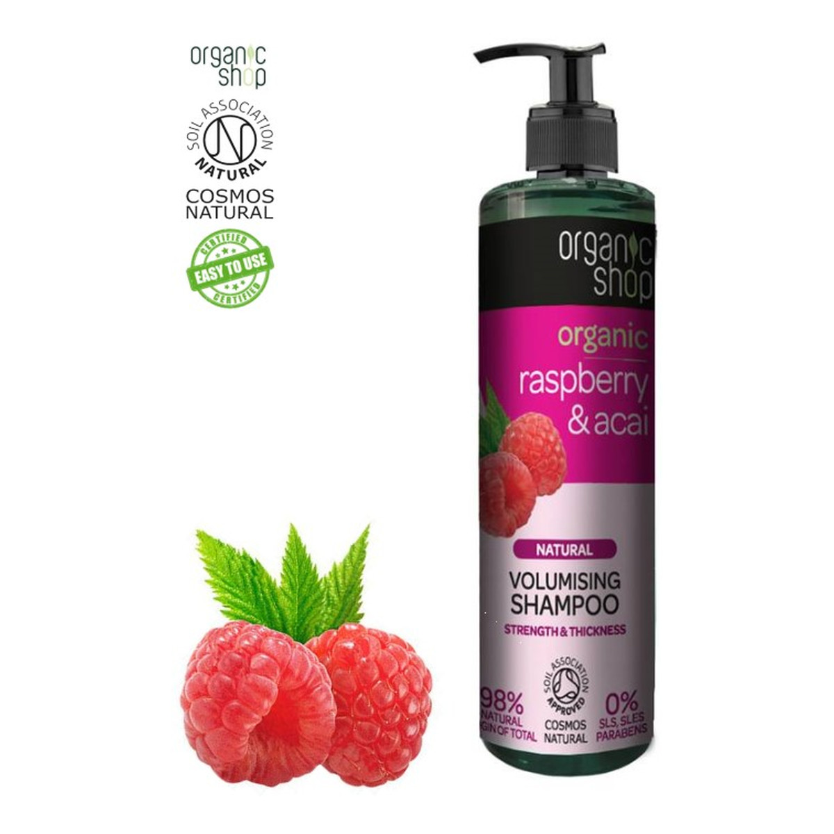 Organic Shop Szampon do włosów zwiększający objętość Organiczna Malina & Acai 280ml
