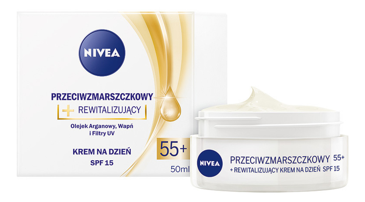 Przeciwzmarszczkowy + rewitalizujący 55+ krem na dzień SPF15