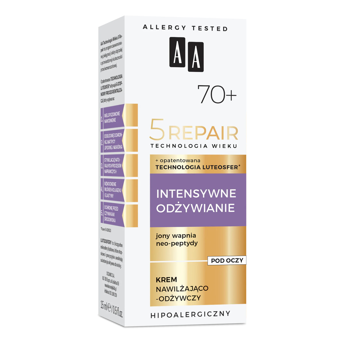 AA Technologia Wieku 5Repair 70+ Intensywne Odżywianie Krem pod oczy nawilżająco-odżywczy 15ml