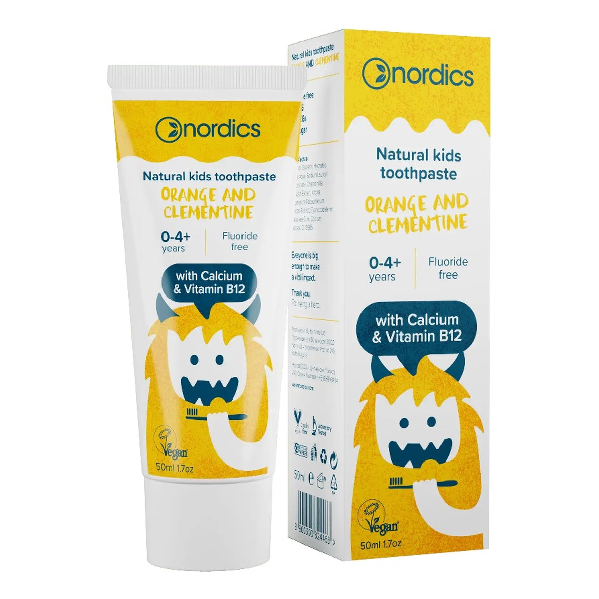 Nordics Natural kids toothpaste pasta bez fluoru dla dzieci 0-4+ lat pomarańcza i klementynka 50ml