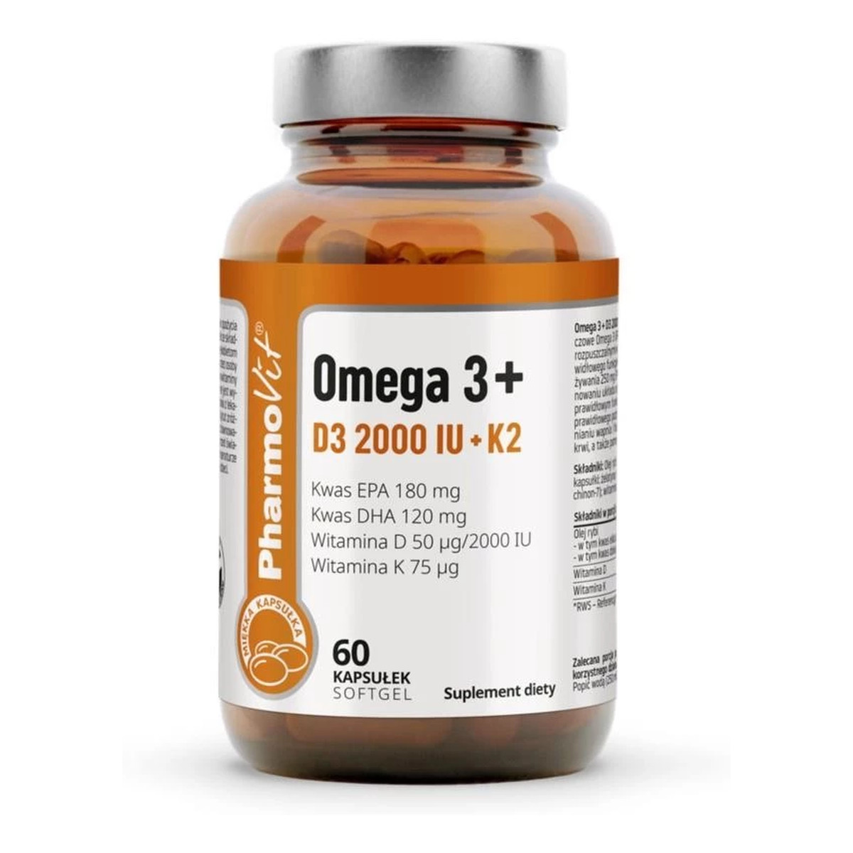 Pharmovit Omega 3 + D3 2000 IU + K2 suplement diety 60 kapsułek