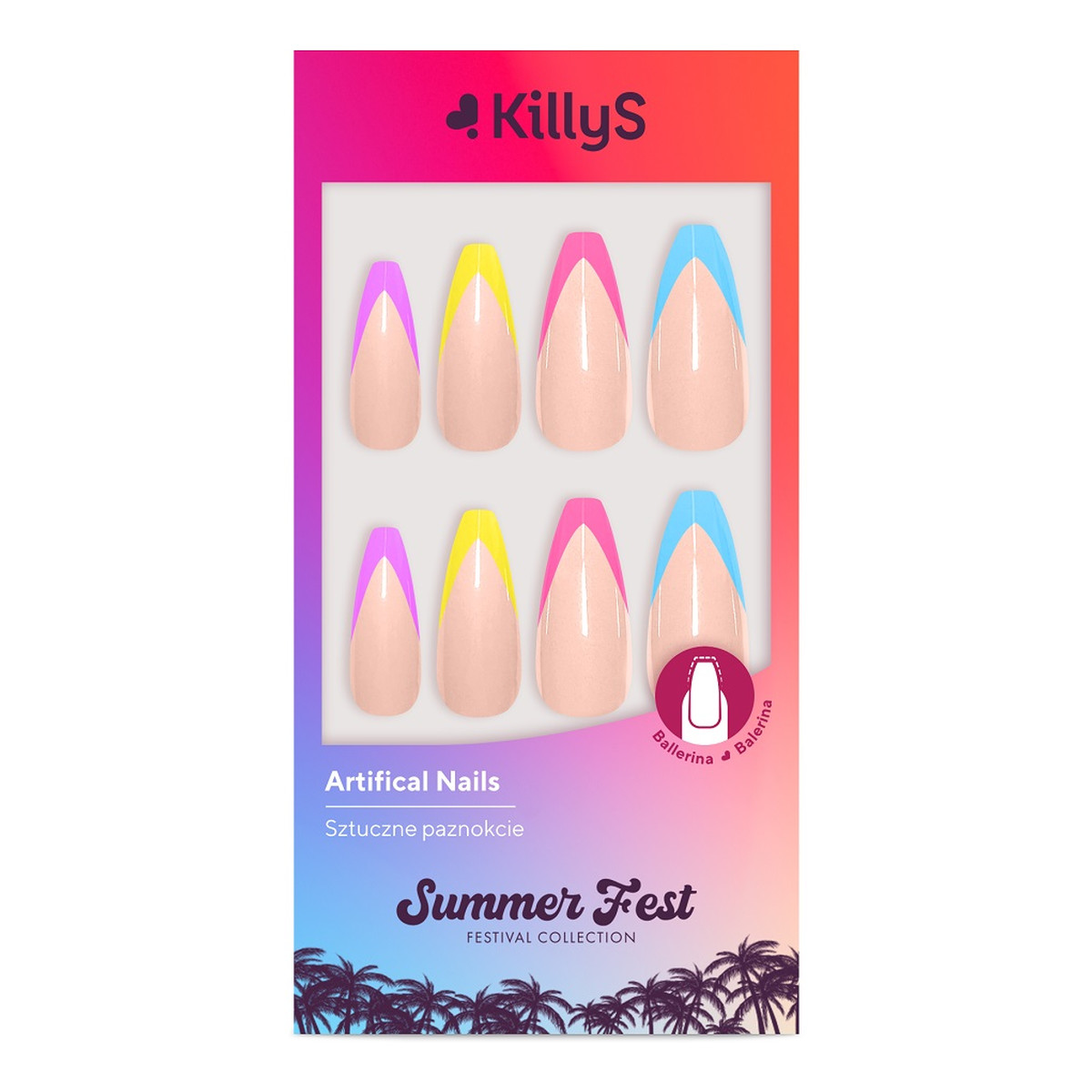 KillyS Summer fest sztuczne paznokcie ballerina rainbow french 24szt.