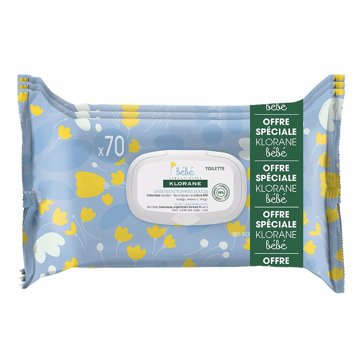 Klorane Bebe gentle cleansing wipes delikatne chusteczki oczyszczające 3x70szt