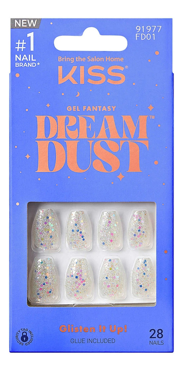 Sztuczne paznokcie na klej Gel Fantasy Dreamdust, Mood Dust, White, Short Coffin