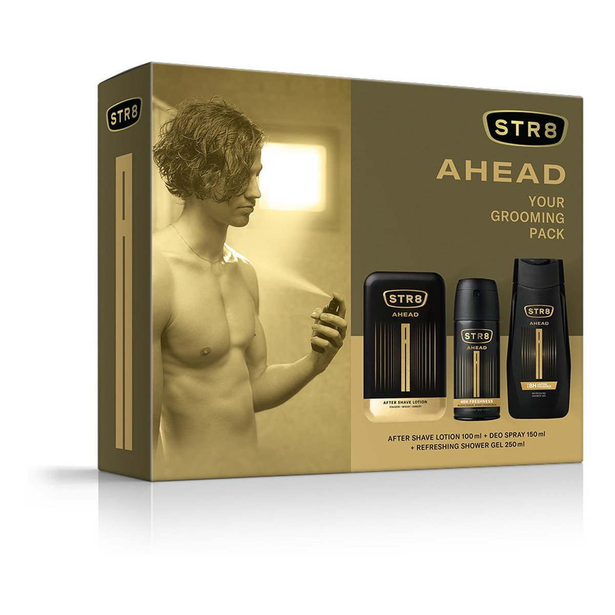 STR8 Zestaw prezentowy ahead (woda po goleniu 100ml+deo spray 150ml+żel pod prysznic 250ml)