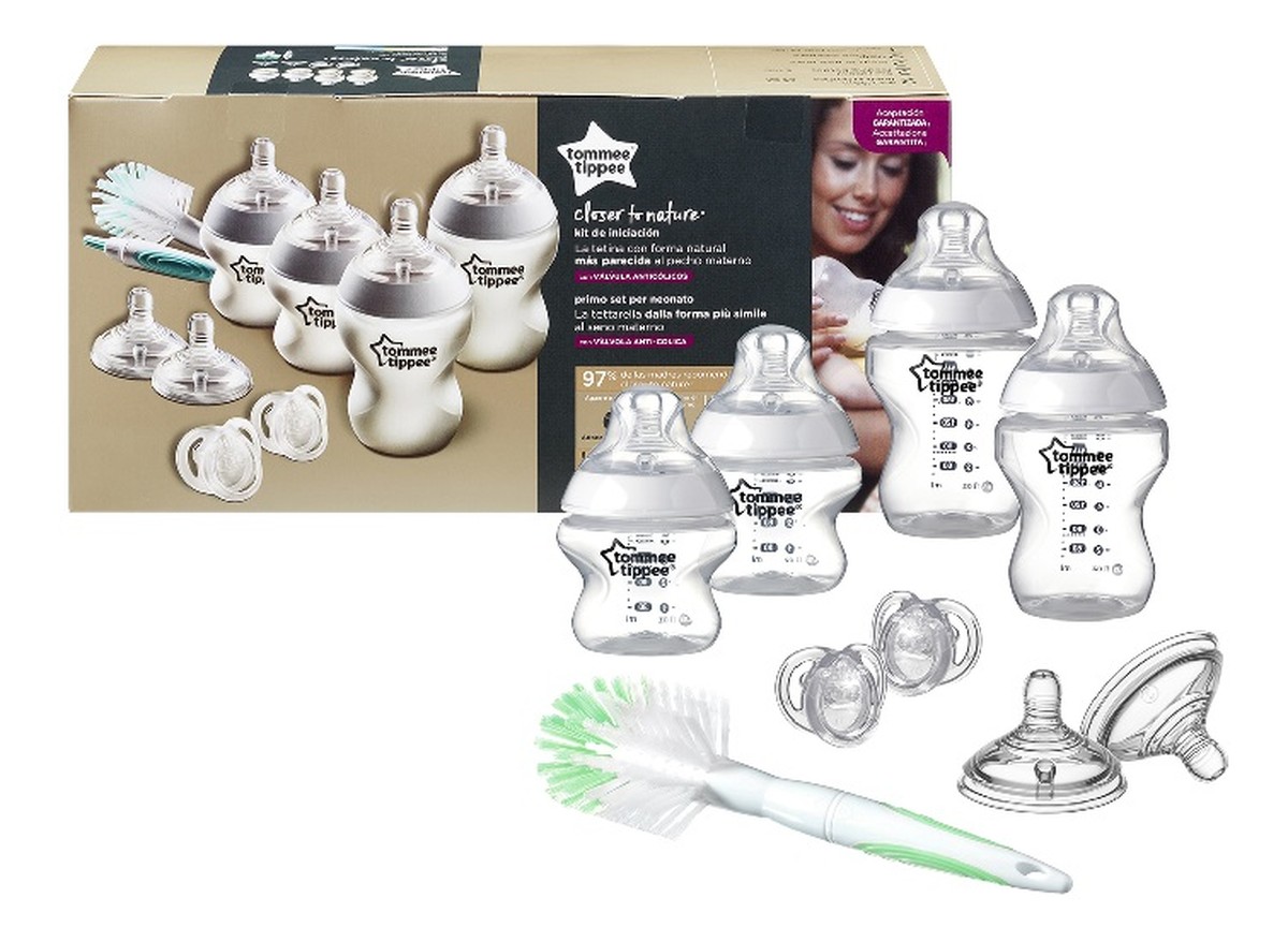 Zestaw startowy dla noworodka butelka 150ml x2 + butelka 260ml x2 + szczotka do butelek + smoczek 0-6m