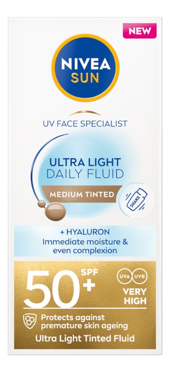 Sun ultra light daily fluid spf50+ fluid do twarzy medium tinted