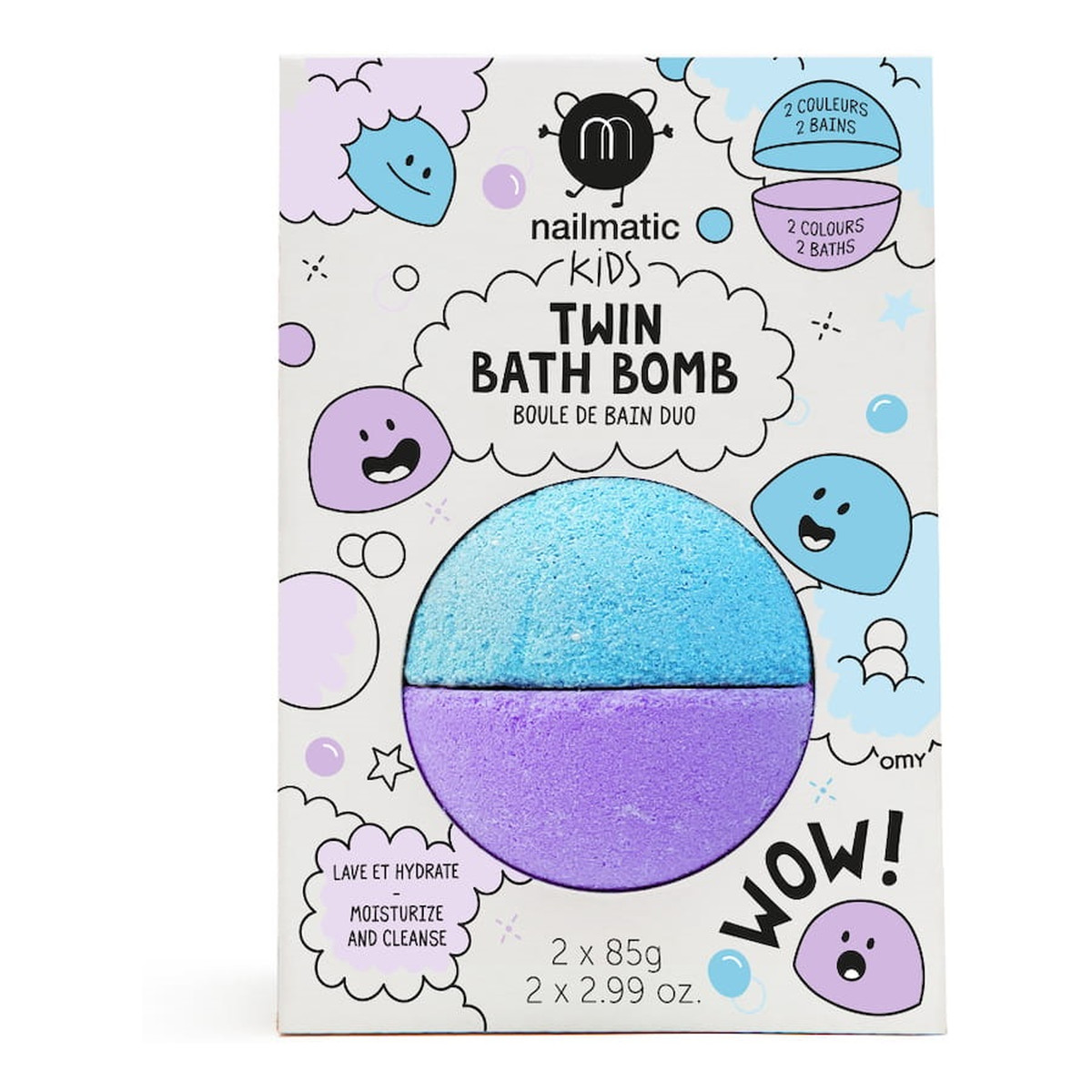 Nailmatic Kids twin bath bomb podwójna kula do kąpieli dla dzieci blue/violet 170g