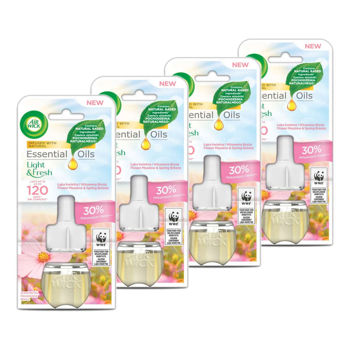 Air Wick Essential Oils Wkład do elektrycznego odświeżacza łąka kwietna i wiosenna bryza 4x19ml