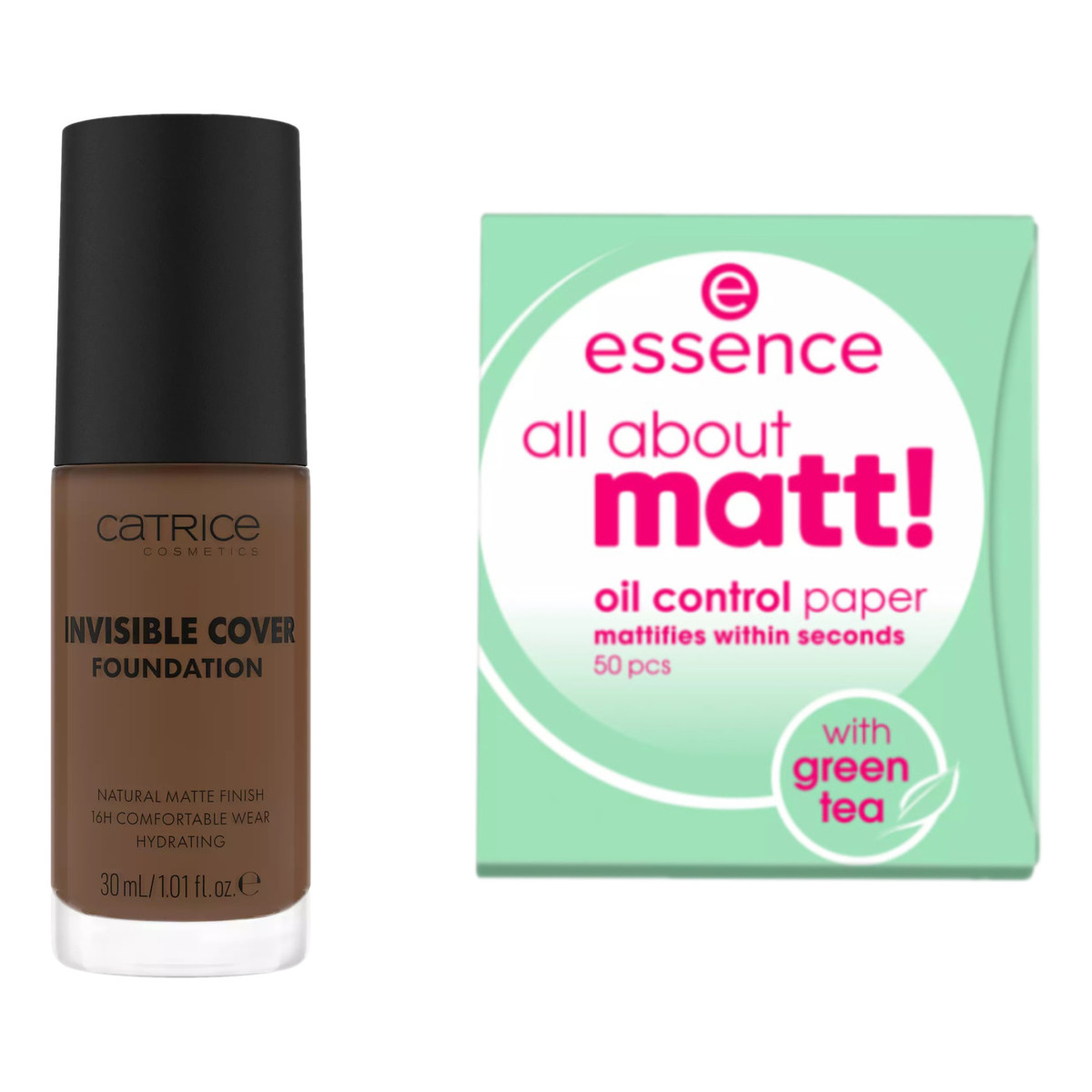 Catrice Invisible Cover Foundation Podkład matujący do twarzy 062W + Essence Bibułki matujące 50szt.