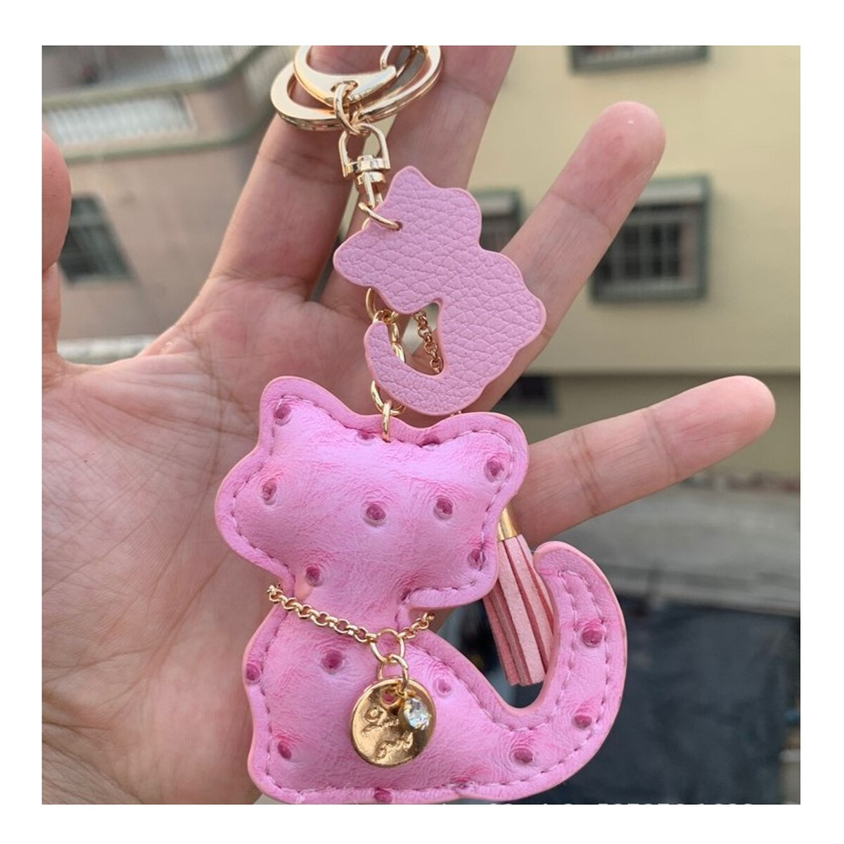 Ecarla Brelok Do Kluczy Skórzany Różowy Kotek BRL358