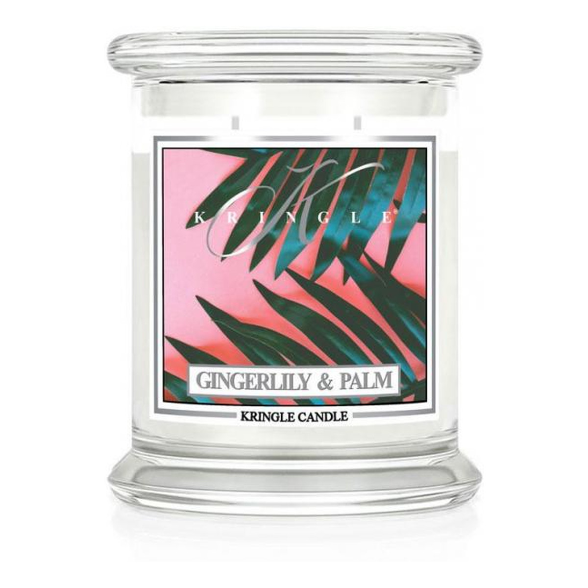 Kringle Candle Średnia świeca zapachowa z dwoma knotami gingerlily & palm 411g