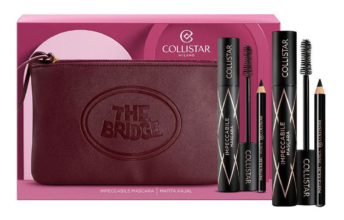 Zestaw impeccabile mascara tusz do rzęs black 11ml + matita kajal kredka do oczu black 0.8g + the bridge burgundowa kosmetyczka
