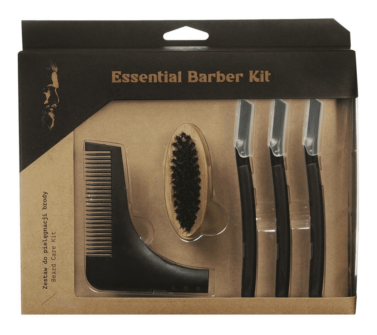 Essential Barber Beard Care Zestaw do pielęgnacji brody kartacz + grzebień + nożyki