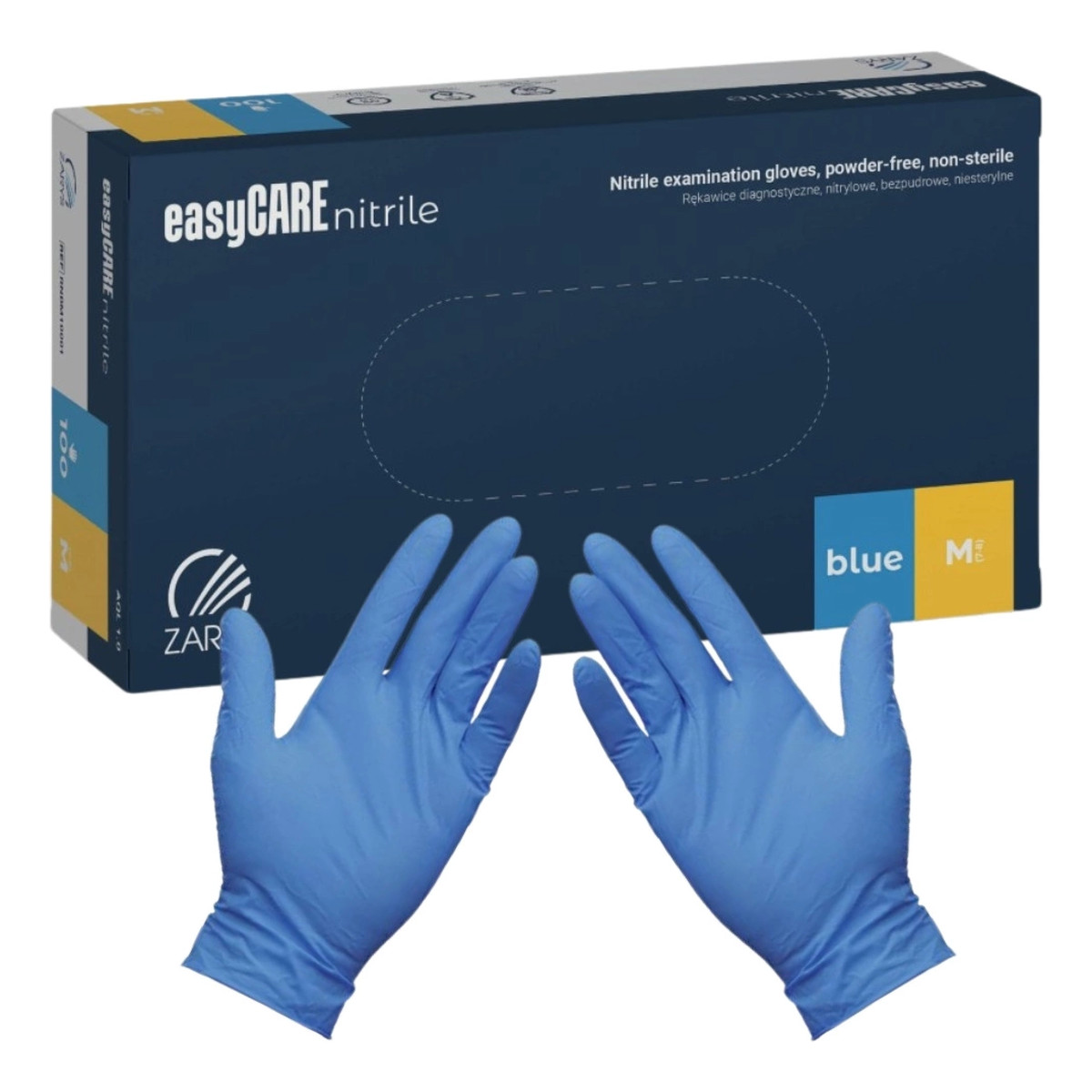 Zarys EasyCare Nitrile Rękawice diagnostyczne Nitrylowe bezpudrowe niesterylne niebieskie M 100szt.