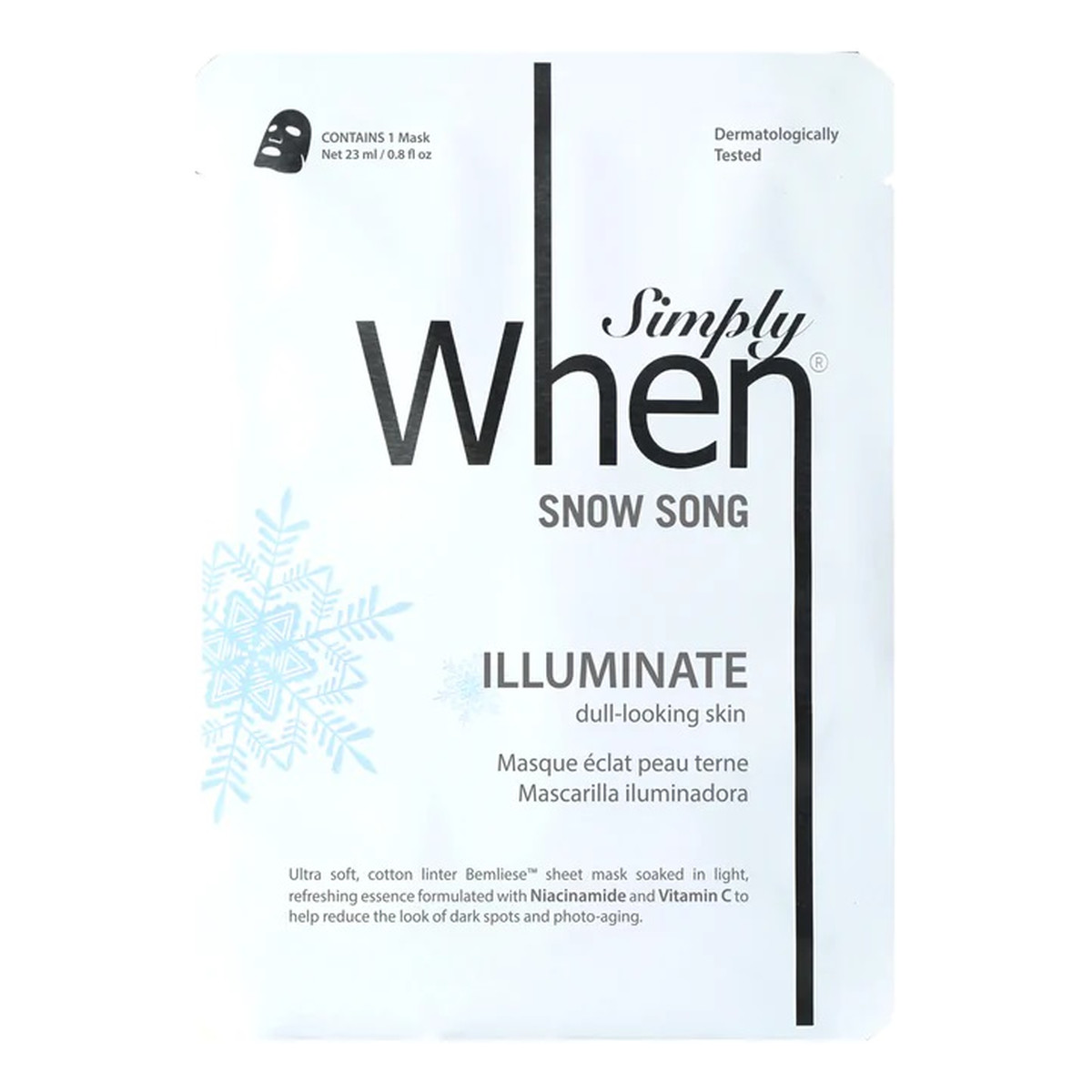 Simply When Snow song illuminate sheet mask rozjaśniająca maska do twarzy 23ml