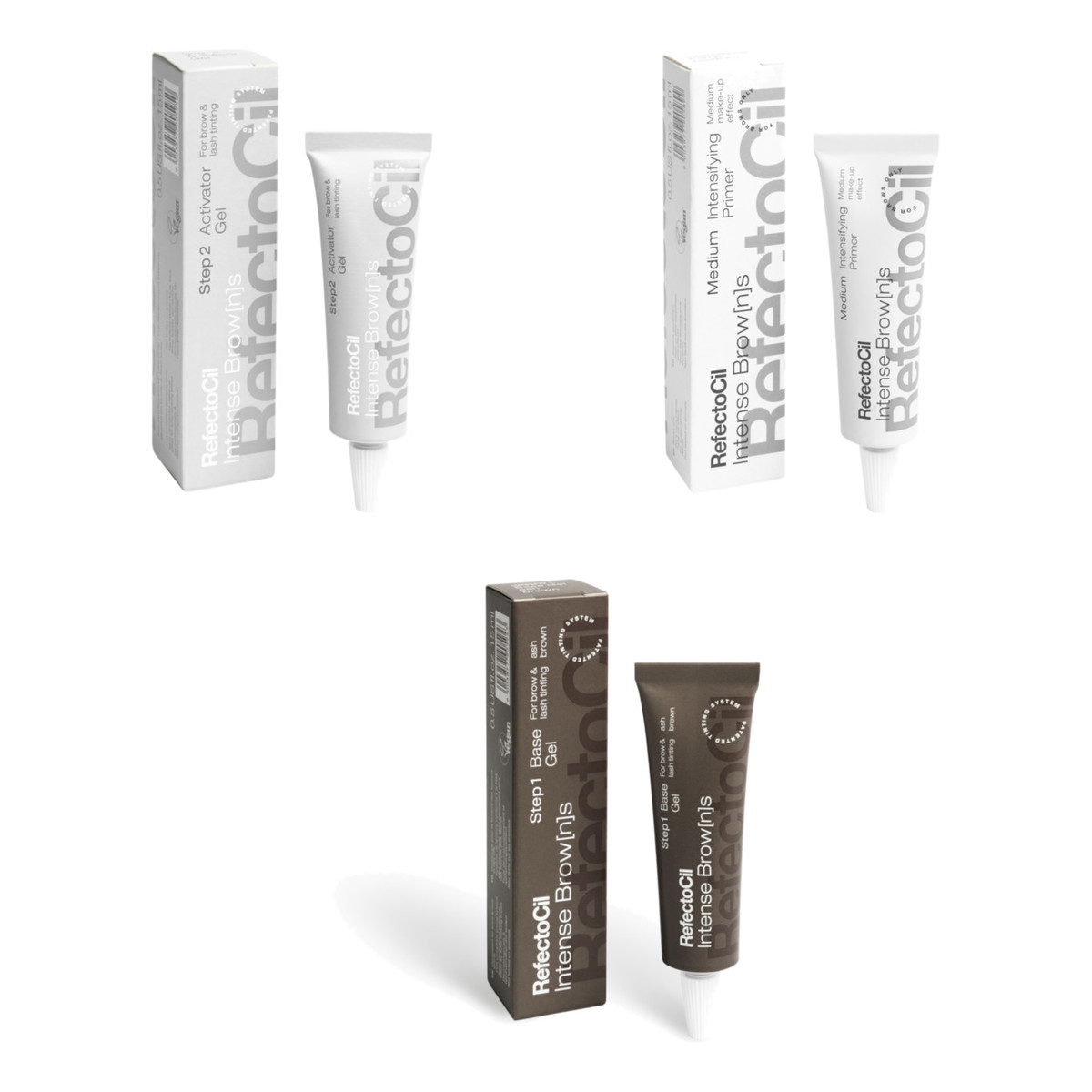 RefectoCil Intense Brow[n]s Base Gel Farba do brwi i rzęs Ash Brown Popielaty Brąz + Primer Medium + Aktywator