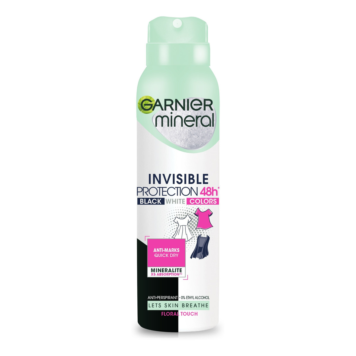 Garnier Mineral Dezodorant spray Invisible Protection 48h Floral Touch - Black White Colors 150ml