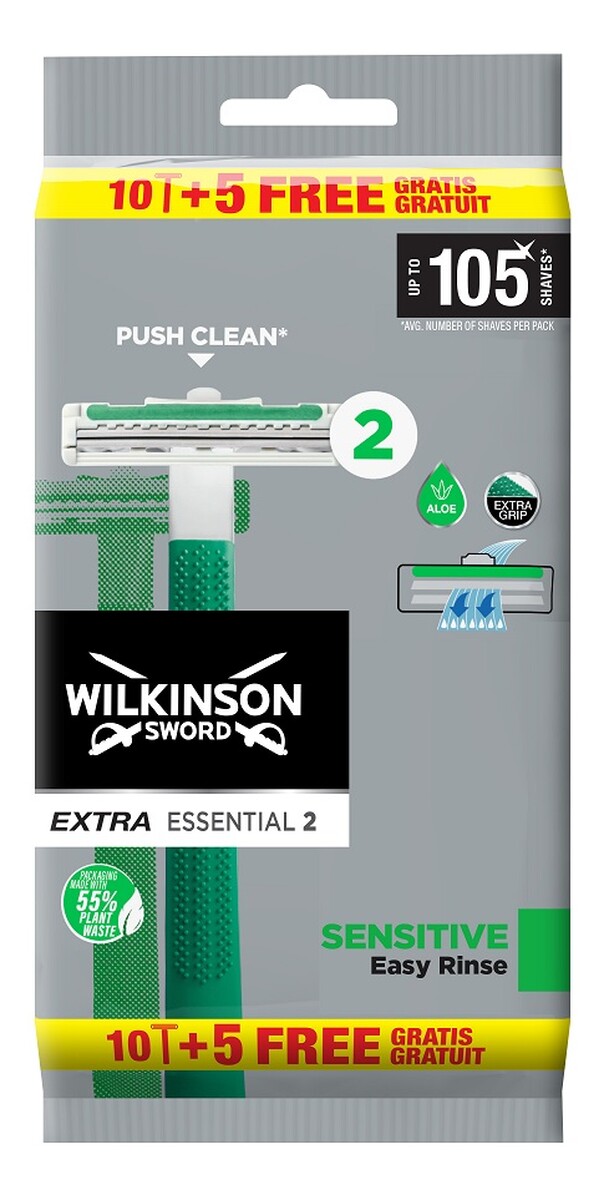 Extra essential 2 sensitive jednorazowe maszynki do golenia dla mężczyzn 15szt