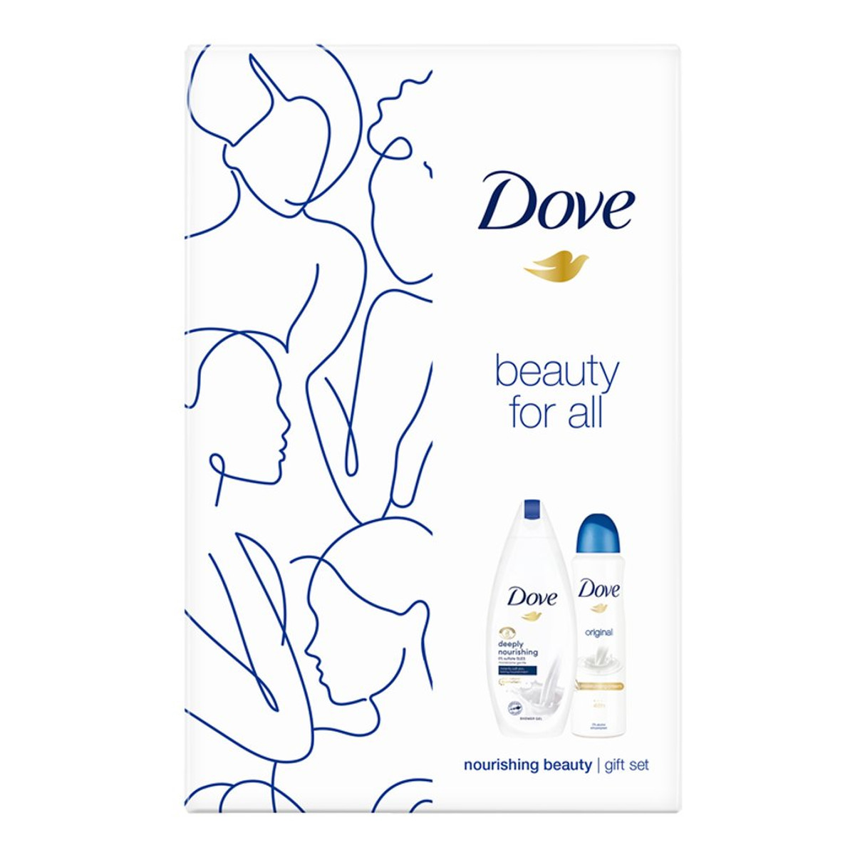 Dove Nourishing Beauty Zestaw żel pod prysznic deeply nourishing 250ml + antyperspirant spray original 150ml
