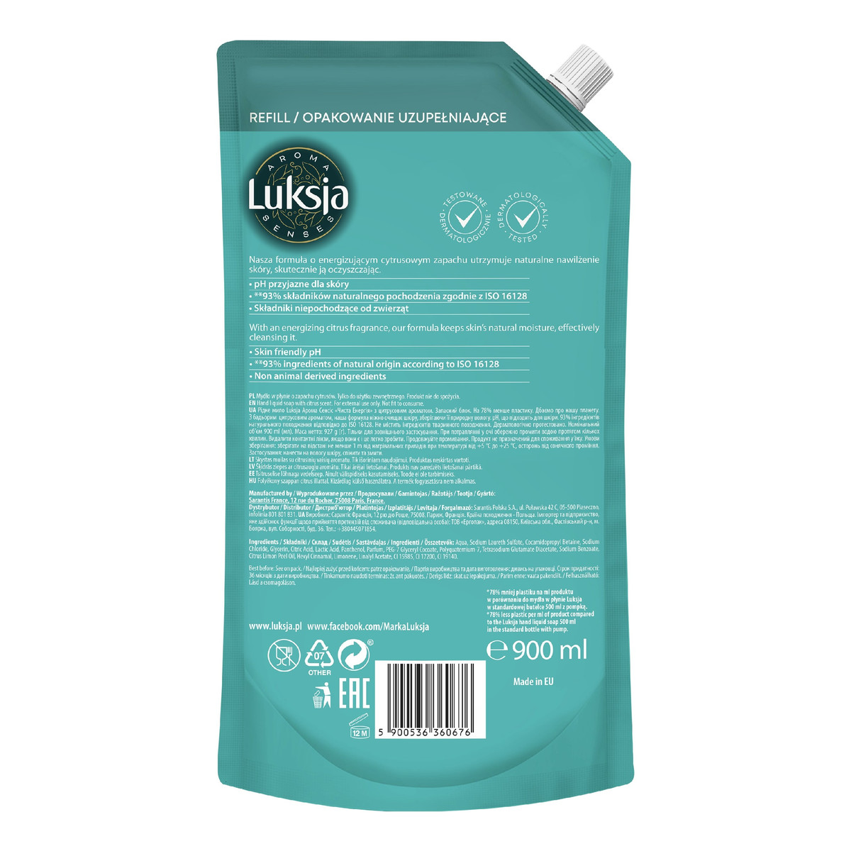 Luksja Aroma Senses Purely Energzinig Pielęgnujące mydło w płynie o zapachu cytrusów 900ml