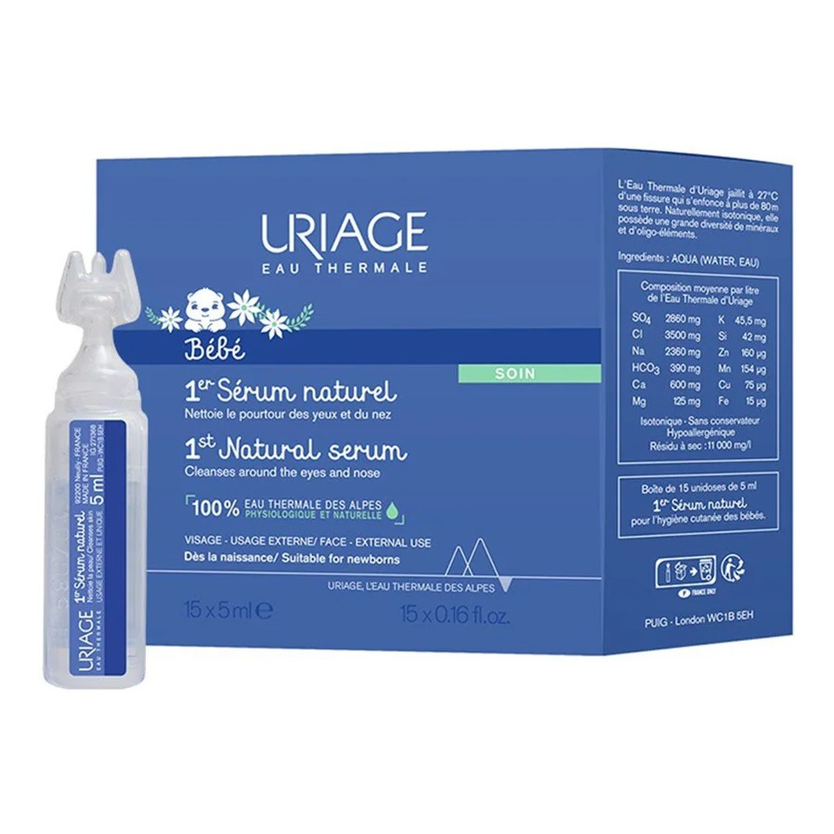 Uriage Bebe 1st natural serum fizjologiczne serum oczyszczające 15x5ml 75ml