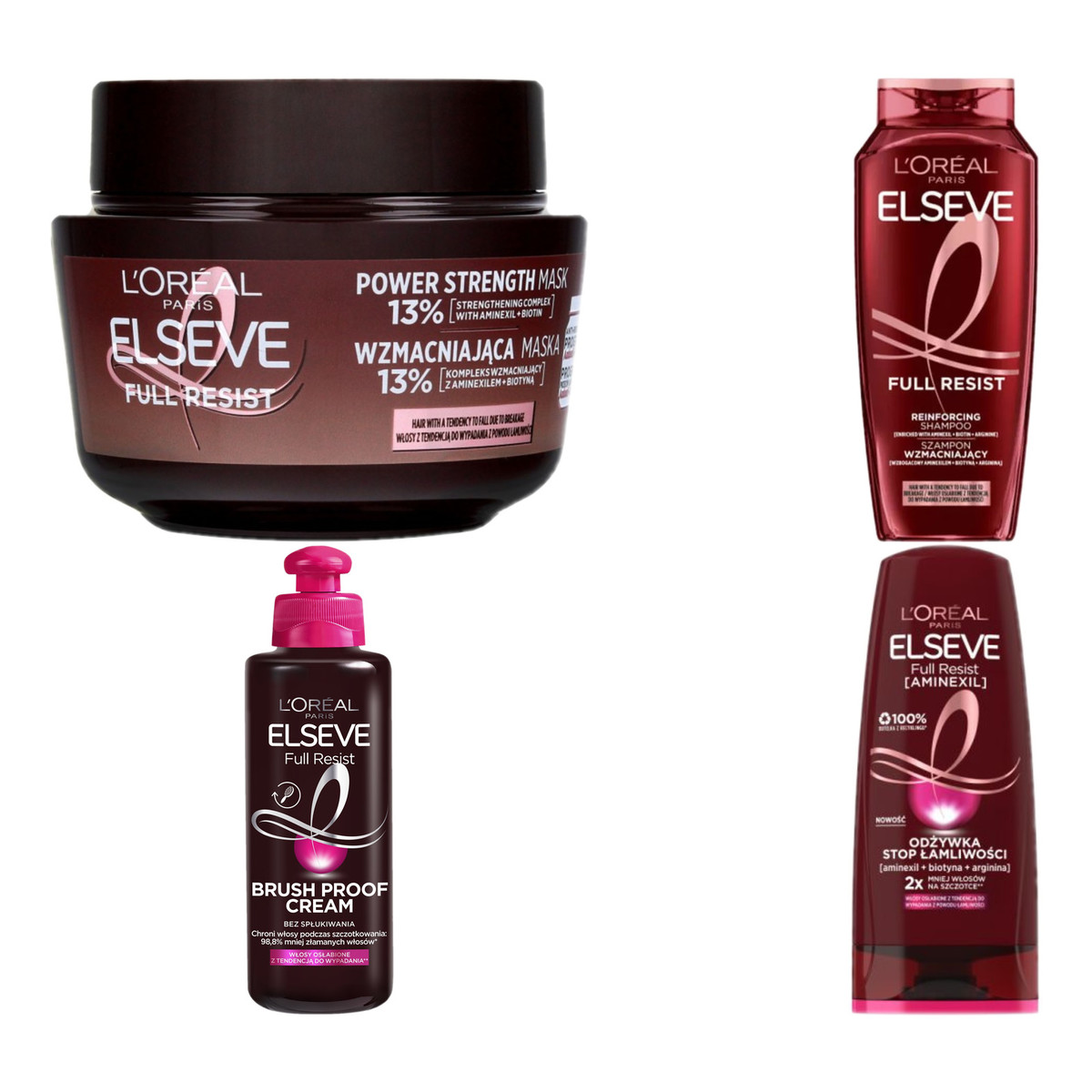 Elseve Full Resist Szampon 400ml Odżywka 200ml Maska 300ml Krem 200ml do włosów słabych wypadających