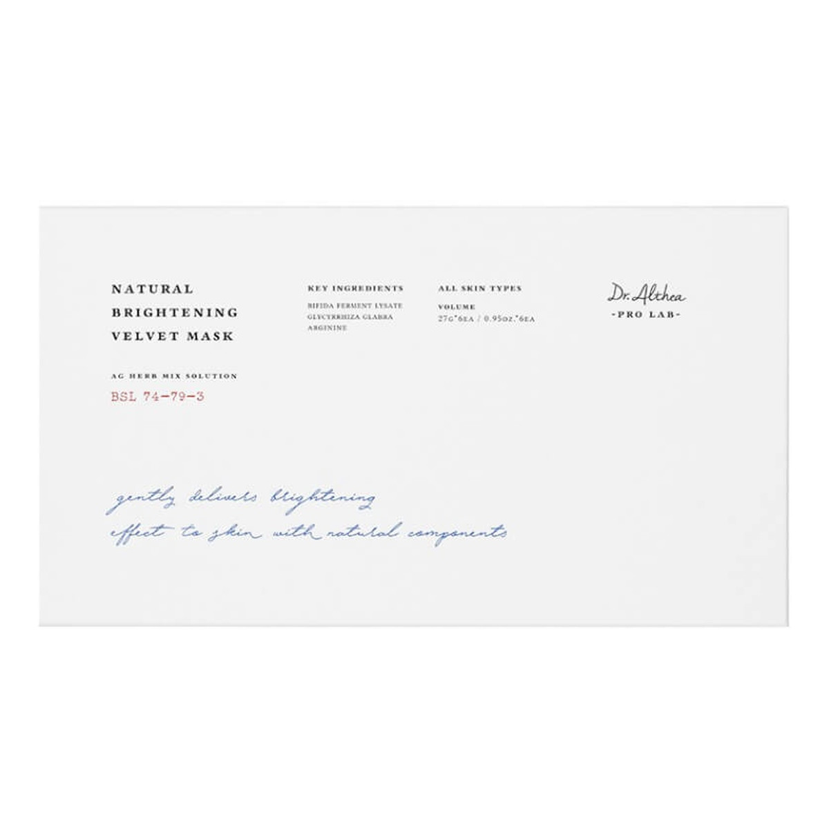 Dr. Althea Natural brightening velvet mask rozjaśniająca maska w płachcie 6x27g 162g