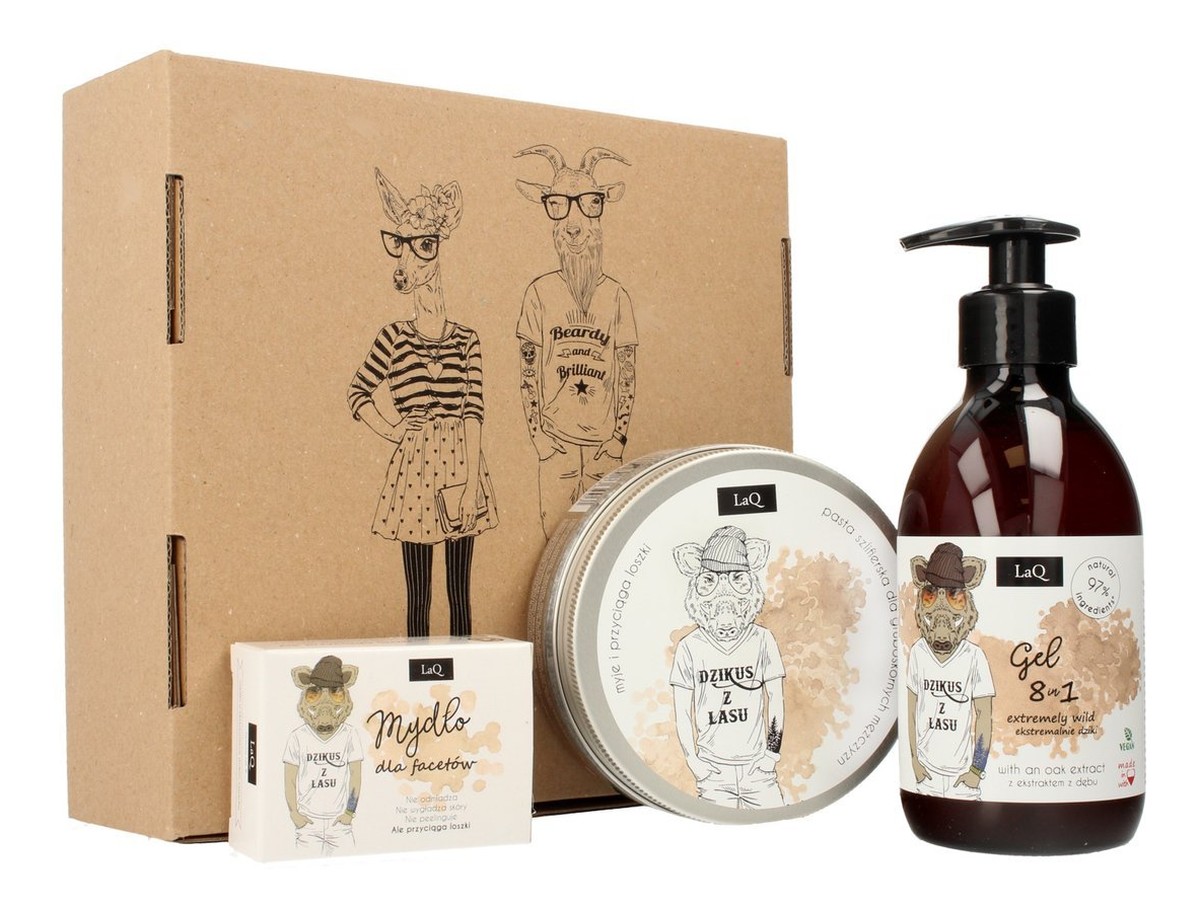 Zestaw prezentowy dla mężczyzn Dzikus z Lasu (pasta 200ml+żel pod prysznic 8w1 300ml+mydło 85ml)