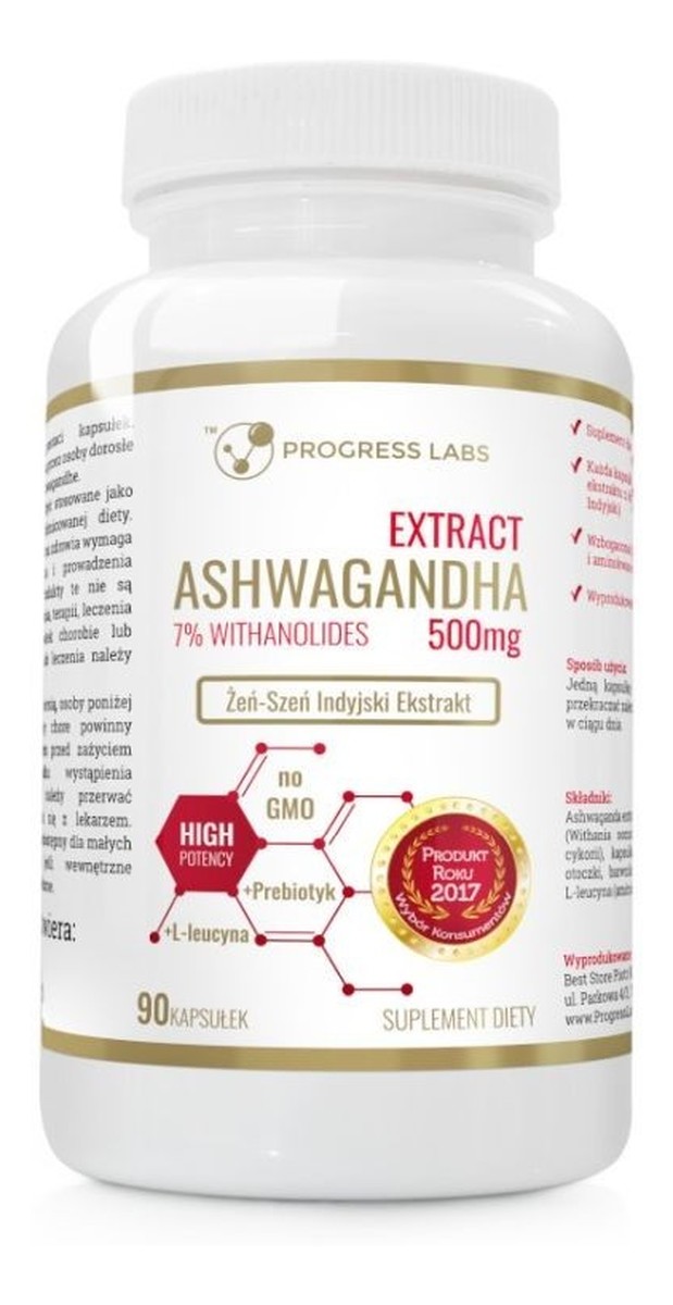 Extract Ashwagandha 500mg 7% Witanolid suplement diety 120 kapsułek