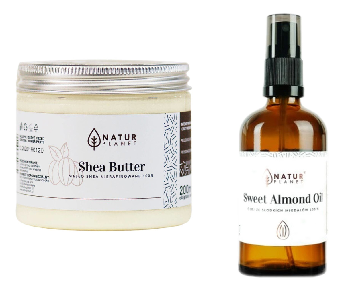 Nierafinowane Masło Shea do ciała 200ml + Olej słodkich migdałów 100ml