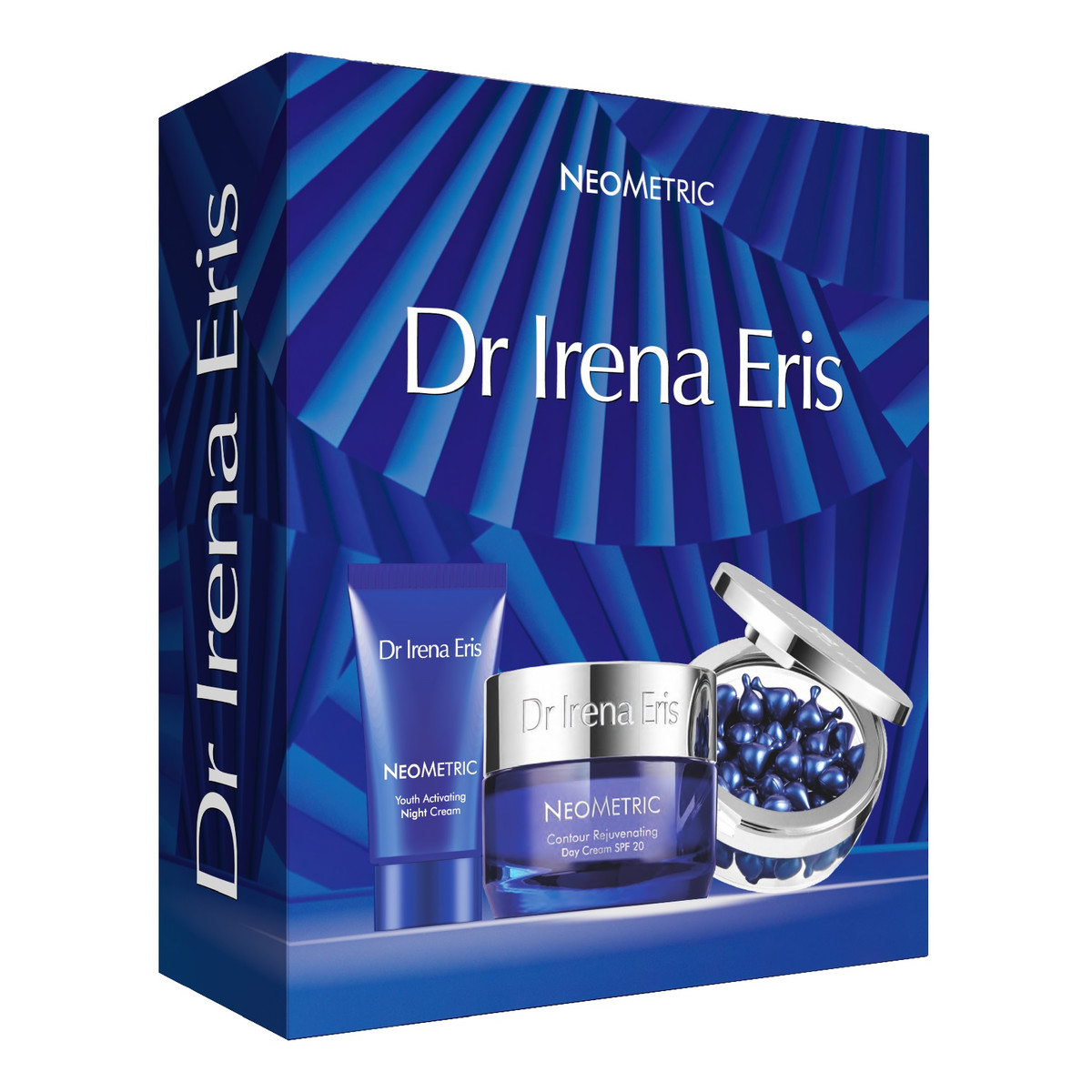 Dr Irena Eris NeoMetric Zestaw krem odmładzający kontur twarzy na dzień 50ml + krem aktywujący młodość skóry na noc 50ml + kapsułki redukujące zmarszczki wokół oczu i ust na noc 45szt.